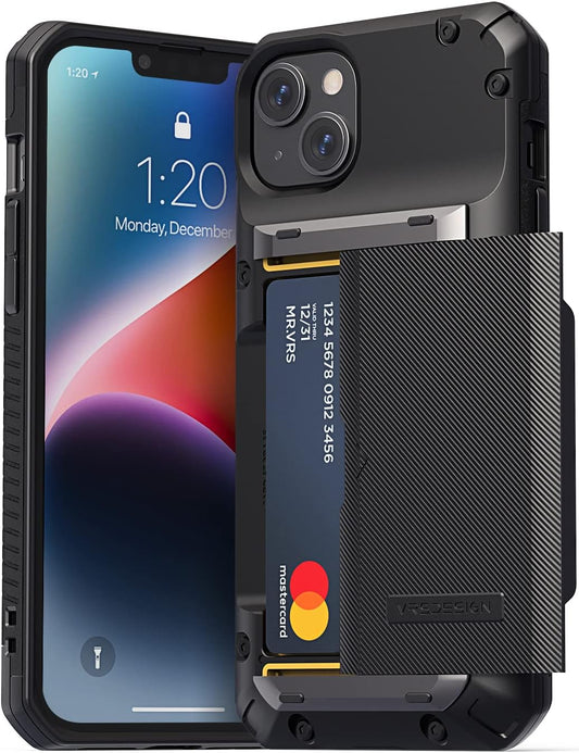 VRS Design Damda Glide Pro Phone Case for Iphone 14 Plus, Sturdy Semi Auto Wallet [4 Cards] Case Compatible for Iphone 14 plus (2022) (Groove Black)  VRS DESIGN   