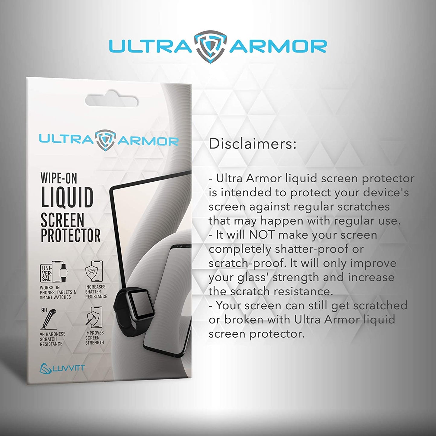 Ultra Armor Liquid Glass Screen Protector for All Smartphones Tablets and Watches Wipe on Nano Protection - Universal  ULTRA ARMOR   