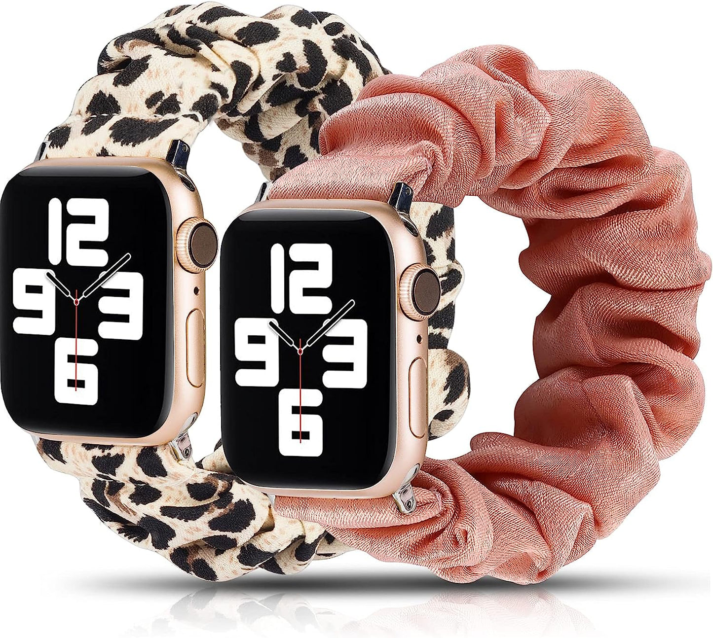 TOYOUTHS 2 Packs Scrunchie Elastic Watch Bands Compatible with Apple Watch Bands 44Mm 42Mm 40Mm 38Mm 41Mm 45Mm for Women Stretchy Bands Bracelet Replacement Bands for Iwatch Series 8/7/6/5/4/3/2/1/SE  TOYOUTHS Leopard/Pink 42MM/44MM/45MM-L 
