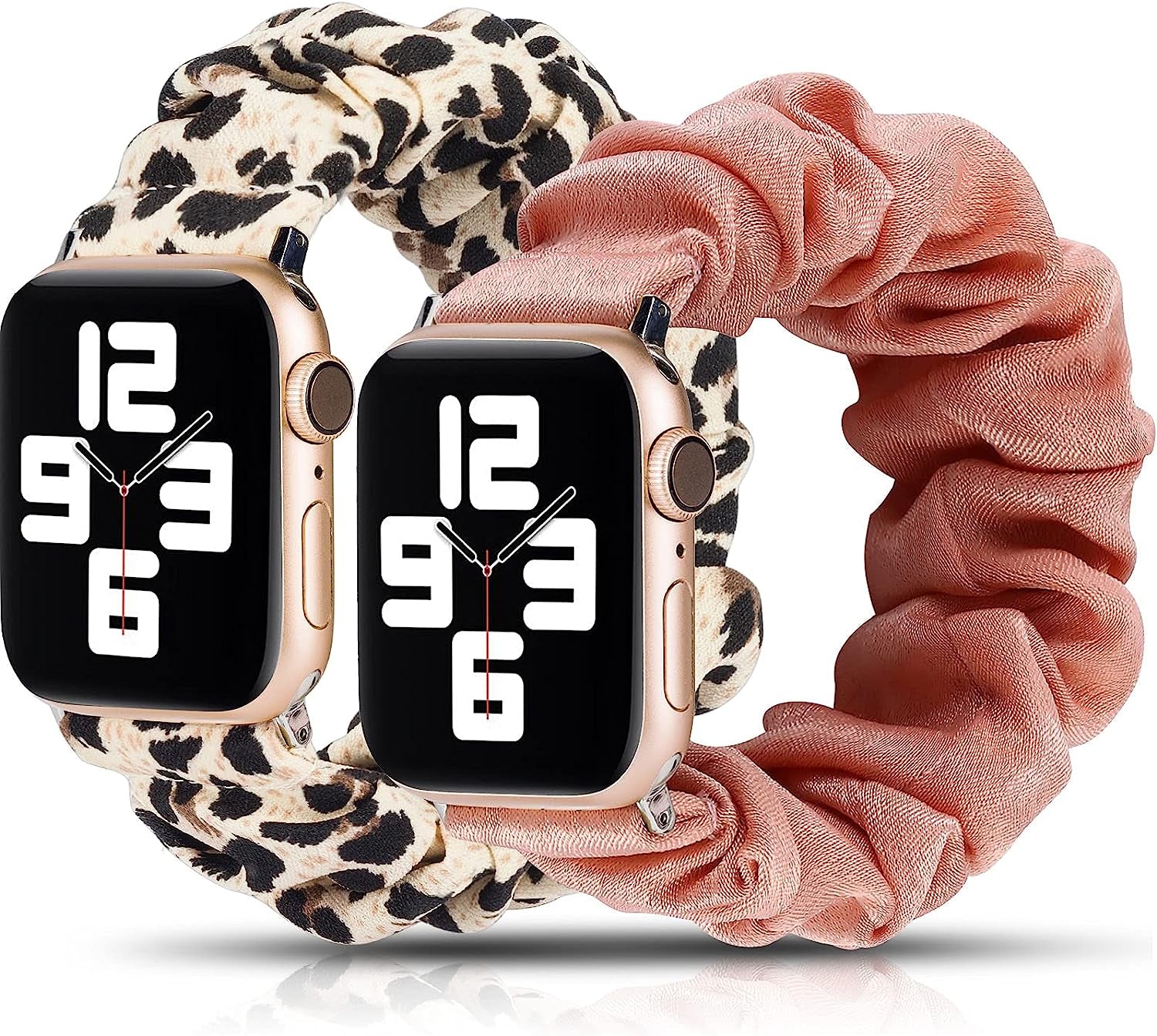 TOYOUTHS 2 Packs Scrunchie Elastic Watch Bands Compatible with Apple Watch Bands 44Mm 42Mm 40Mm 38Mm 41Mm 45Mm for Women Stretchy Bands Bracelet Replacement Bands for Iwatch Series 8/7/6/5/4/3/2/1/SE  TOYOUTHS Leopard/Pink 42MM/44MM/45MM-L 
