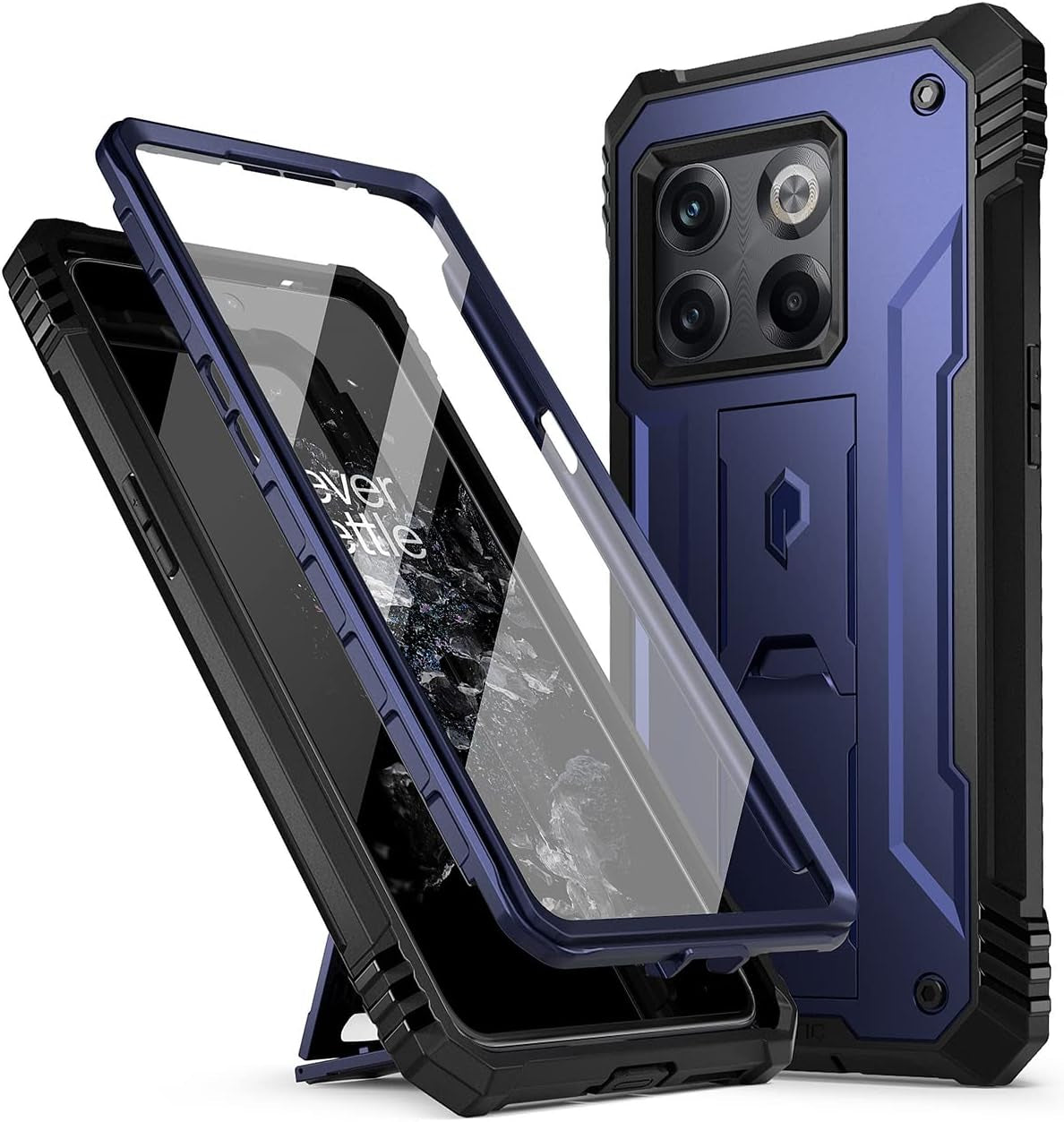 Poetic Revolution Series Designed for Oneplus 10T Case, Full-Body Rugged Dual-Layer Shockproof Protective Cover with Kickstand and Built-In-Screen Protector, Navy Blue  Poetic   