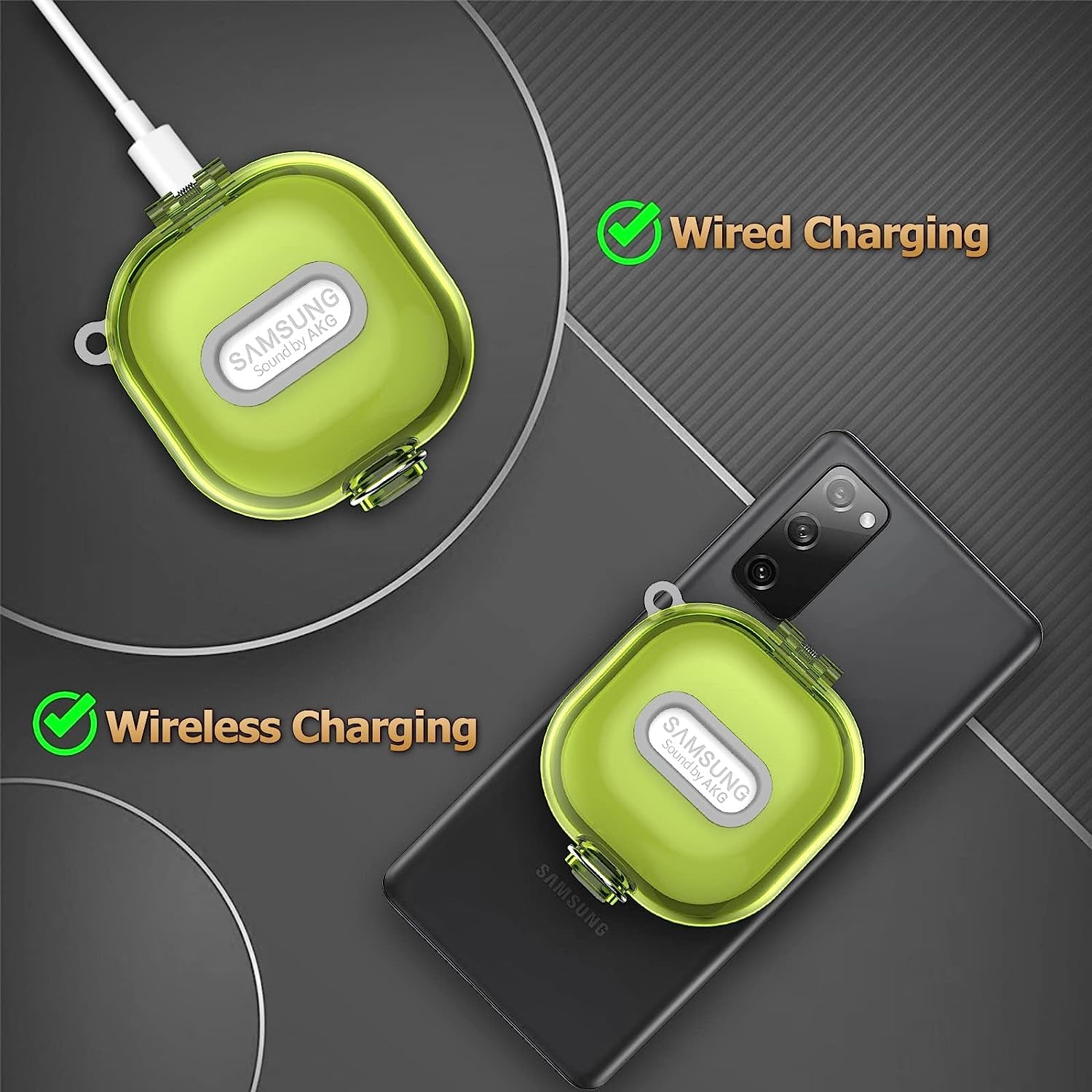 Upgrade Lock Case for Samsung Galaxy Buds2 Pro Case(2022)/Galaxy Buds2 Case(2021)/Galaxy Buds Live Case(2020)/ Galaxy Buds Pro Case(2021),Hard Shell Protective Cover with Lanyard/Keychain-Clear Yellow  AIBEAMER   