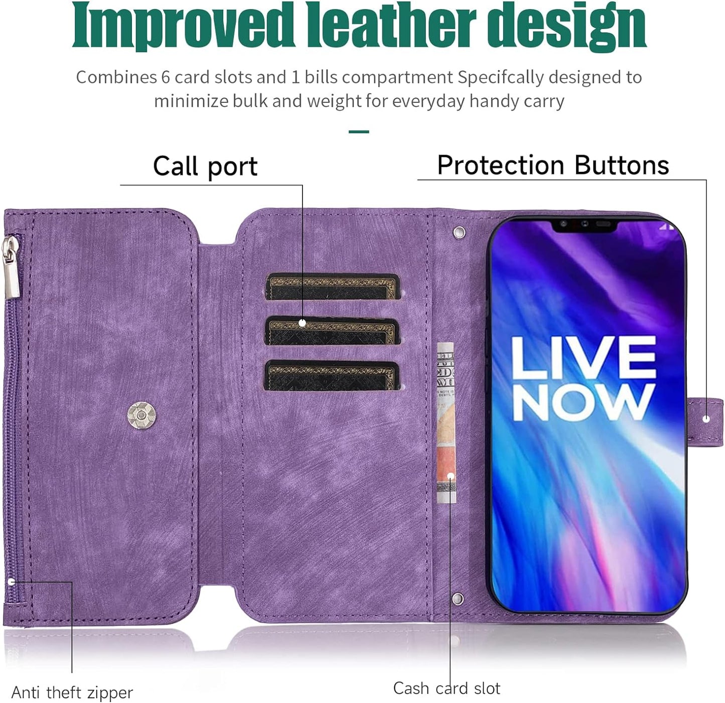 Compatible with LG V40 Thinq Wallet Case Flip Credit Card Holder Cell Phone Cover for Folio Purse Lanyard Wrist Strap Rugged Slot Mobile LGV40 Storm V 40 Thin Q V40Thinq LG40 40V 40Thinq Women Purple  Furiet   