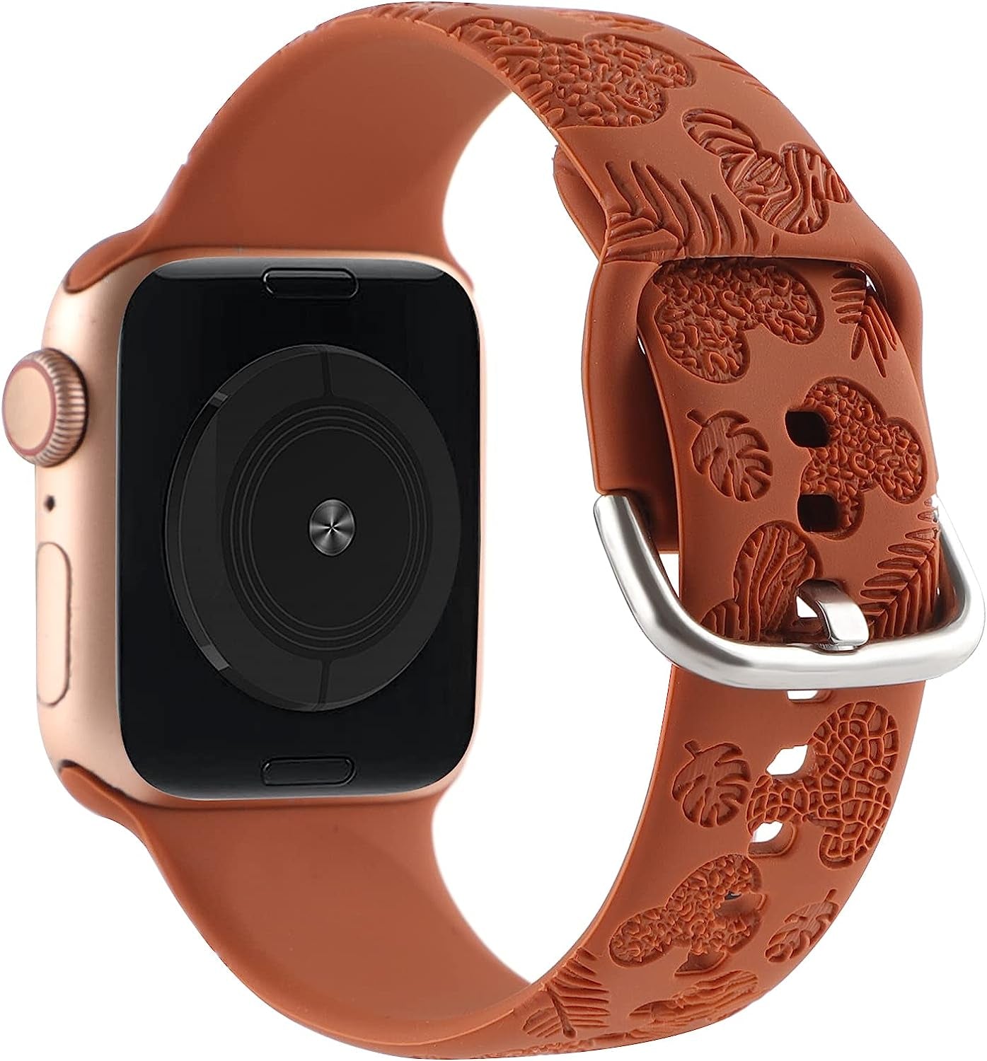 Cartoon Leopard Zebra Engraved Silicone Watchband Cute Soft Strap Sport Bracelet Band Compatible with Apple Watch Series 8 7 6 5 4 3 2 1/SE Ultra  Gadgetisan Brown 42/44/45/49 mm 