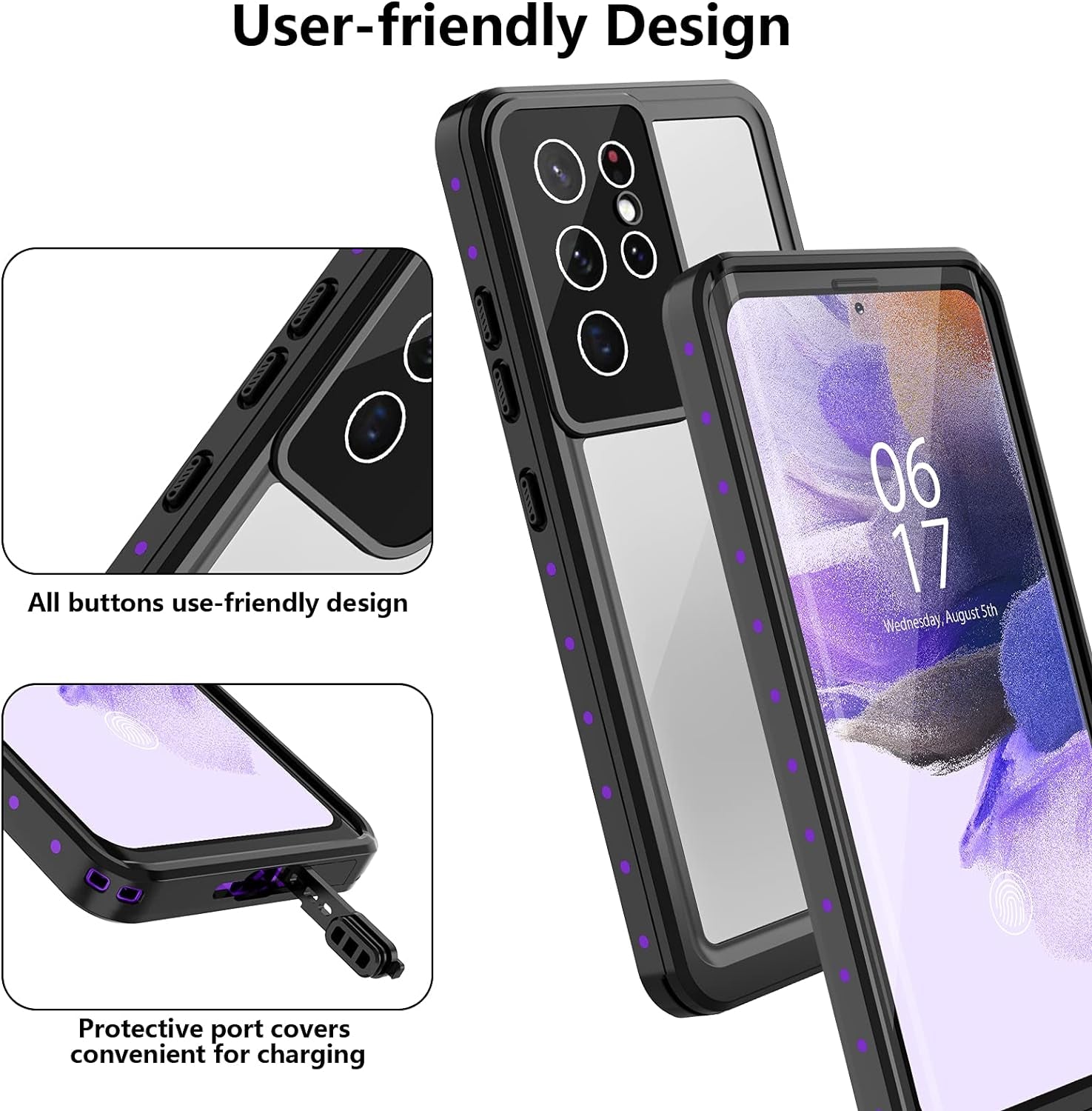Oterkin Samsung Galaxy S21 Ultra Waterproof Case, Built-In Screen Protector, Dustproof Shockproof 360 Full Body, Purple  Oterkin   