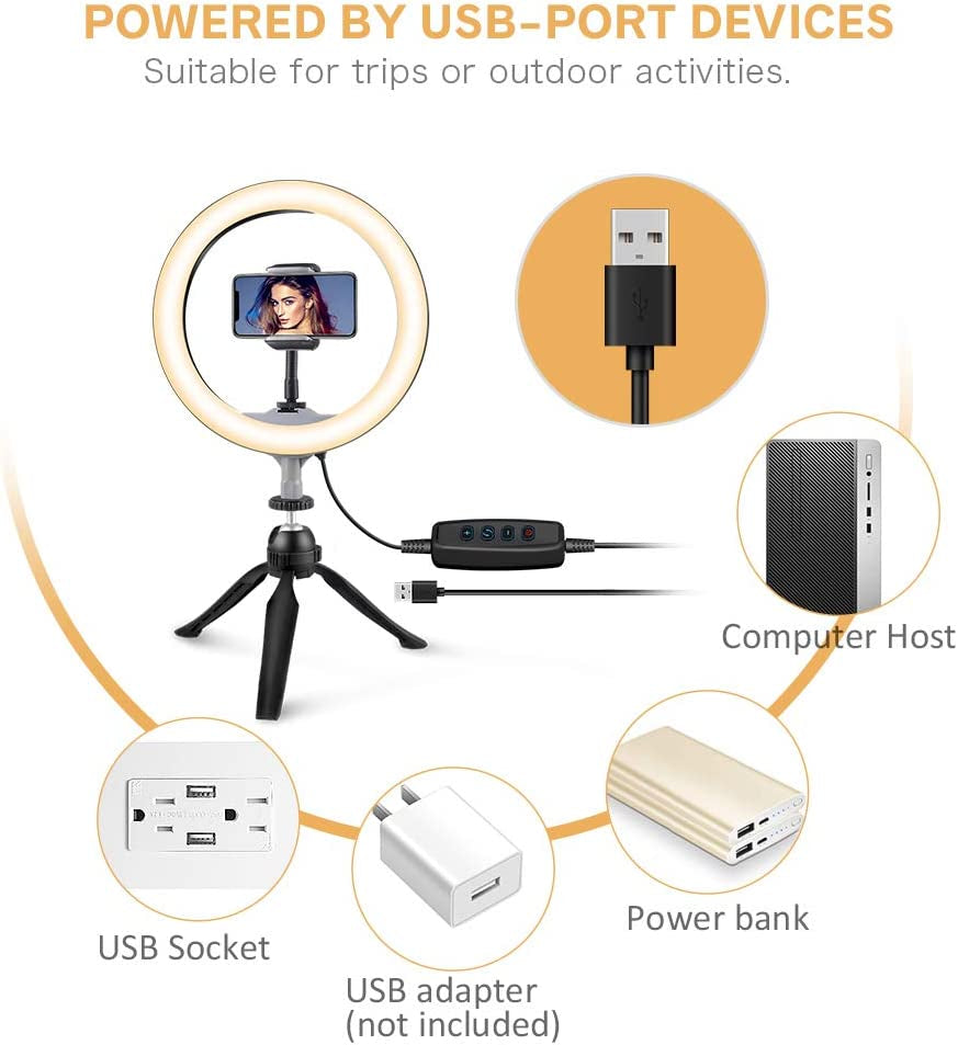 Ubeesize 10" LED Ring Light with Tripod Stand & Phone Holder, Dimmable Desk Makeup Ring Light, Perfect for Live Streaming, Youtube Videos, and Photography, 3 Light Modes and 11 Brightness Levels  UBeesize   