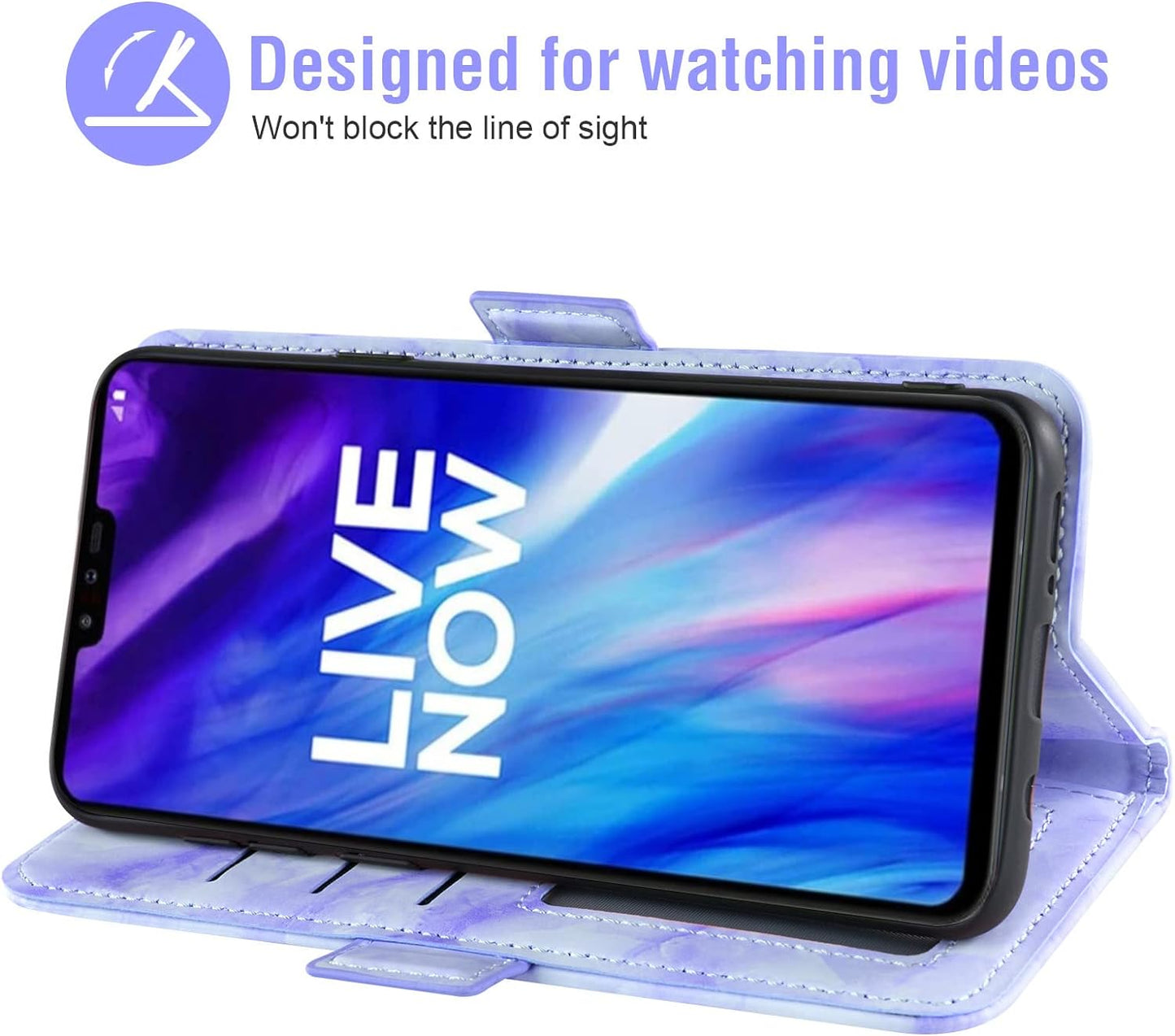 Asuwish Compatible with LG V40 Thinq Case and Tempered Glass Screen Protector Card Holder Slot Kickstand Flip Marble Wallet Phone Covers for LGV40 Storm V 40 Thin Q V40Thinq LG40 40V 40Thinq Purple  Asuwish   