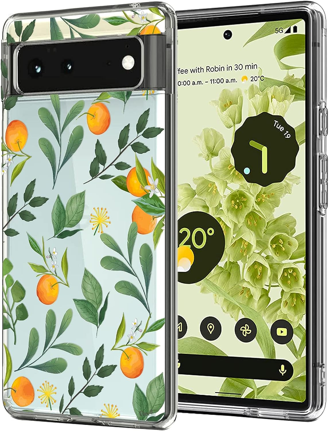 Unov Case Compatible with Pixel 6 Case Clear with Design Soft TPU Shock Absorption Slim Embossed Pattern Protective Back Cover 6.4 Inch (Flower Garden)  Unov Citrus Flavors  