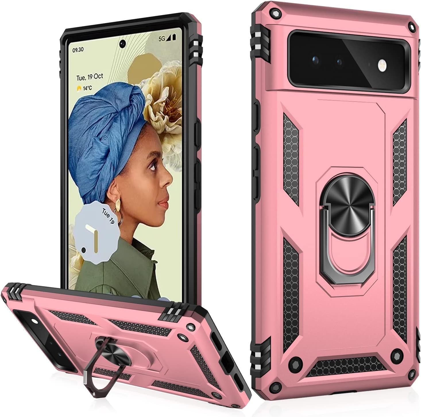 IKAZZ Suitable for Google Pixel 6 Case,Military Grade Shockproof Heavy Duty Protective Phone Case Pass 16Ft Drop Test with Magnetic Kickstand Car Mount Holder for Google Pixel 6 Blue  IKAZZ Rose Gold Google Pixel 6 6.4" 
