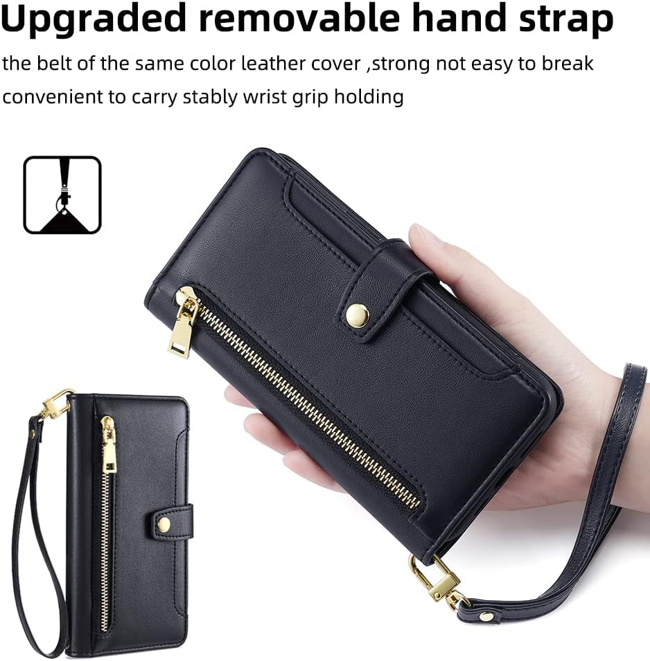Asuwish Phone Case for LG G7 Thinq Wallet Cover and Tempered Glass Screen Protector Leather Card Holder Zipper Stand LGG7 One G 7 plus LG7 Fit Lg7Thinq 7G Thin Q G7+ G7Thinq Lgg7Thinq Women Men Black  Asuwish   