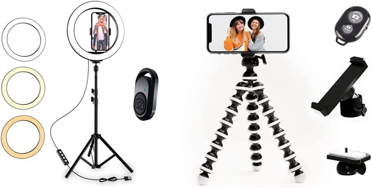 TALK WORKS 10" Selfie Ring Light Compatible W/Iphone 13/13 Pro/13 Pro Max/14/14 Plus/14 Pro/14 Pro Max - Halo LED Circle Phone Holder Tripod Stand for Tiktok, Live Stream, Video Recording (Black)  TalkWorks Tripod Stand + Phone Tripod  