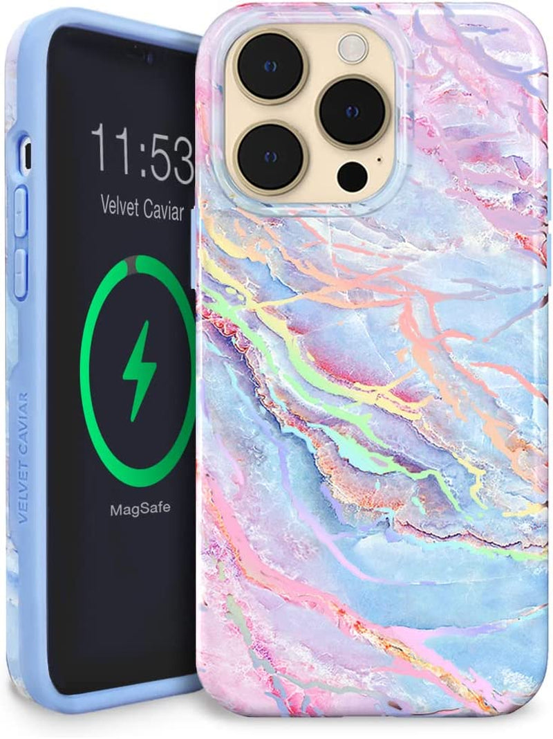 Velvet Caviar Designed for Iphone 14 PRO Case Floral [10Ft Drop Tested] Compatible with Magsafe - Protective Microfiber Lining (Purple, Rose Gold)  Velvet Caviar   