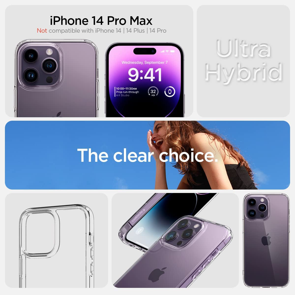 Spigen Ultra Hybrid Iphone 14 Pro Max Case, Anti-Yellowing, Military Grade Drop Protection - Crystal Clear  Spigen   