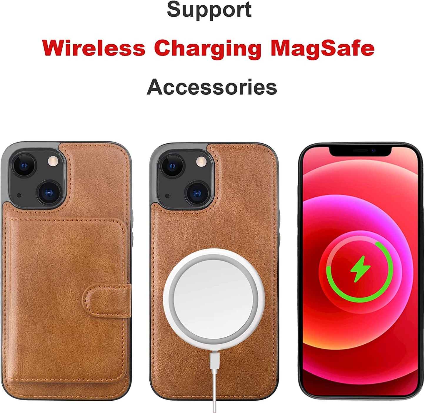 Bocasal Wallet Case for Iphone 13 Compatible with Magsafe Magnetic RFID Blocking Detachable Premium PU Leather Flip Case with Card Slots Holder Kickstand Wireless Charging 6.1 Inch (Brown)  Bocasal   