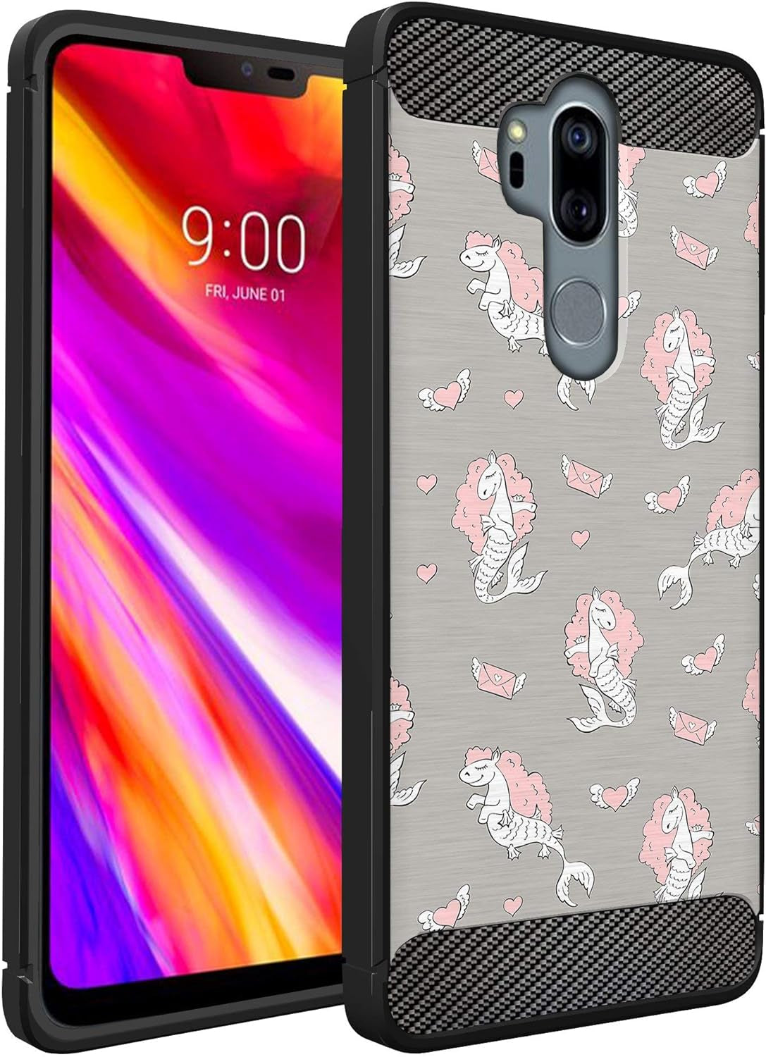 Casesondeck Case Compatible with [LG G7 Thinq | LG G7] LG G7 Design Case, Slim Black Flexible Sleek Shock Protection TPU Case (Pink Galaxy Stars)  CasesonDeck Pink Seahorse  