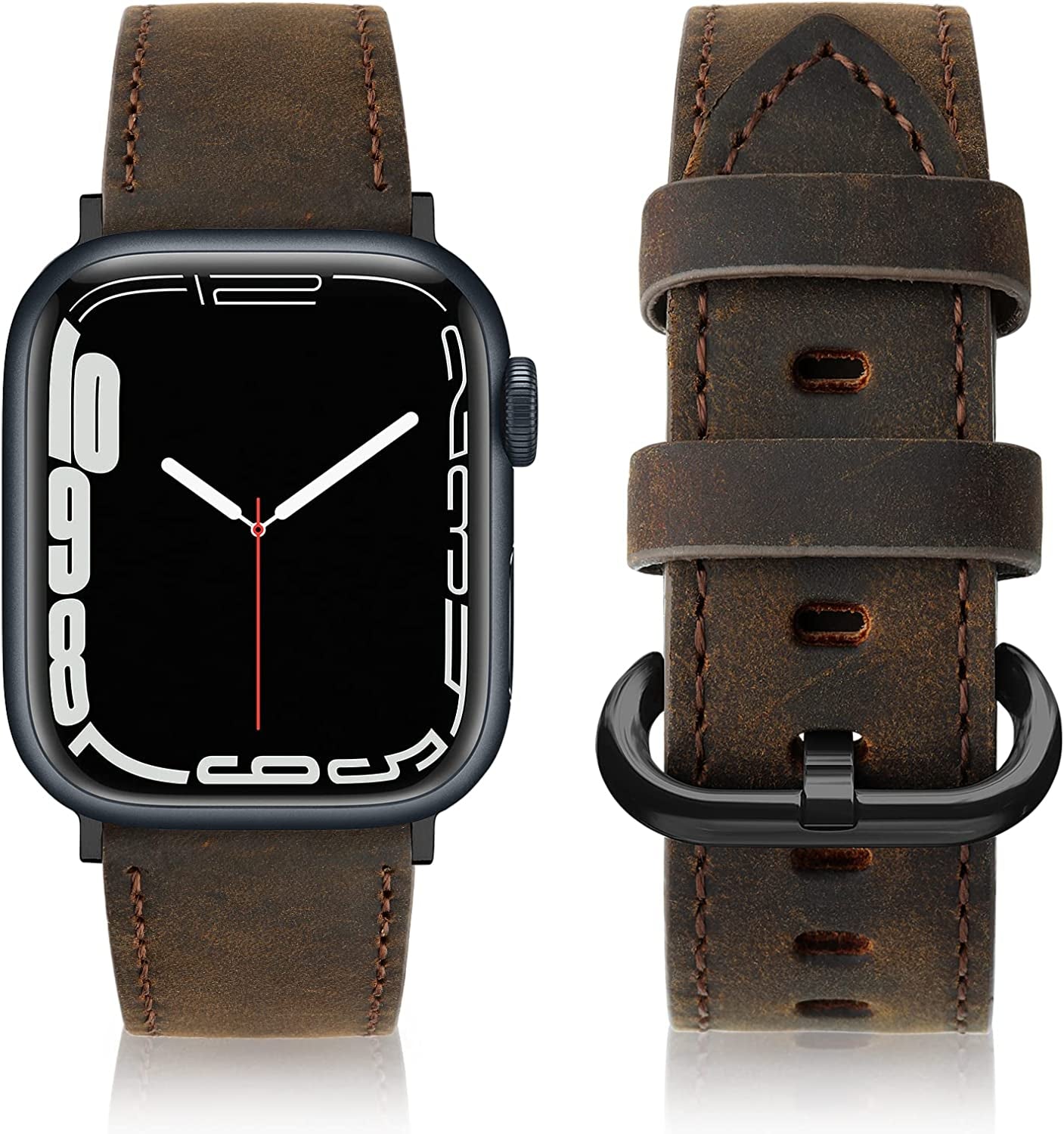 SWEES Leather Bands Compatible with Apple Watch Bands 41Mm 40Mm 38Mm Women Men, Genuine Leather Bands Replacement Strap for Apple Iwatch SE2 SE Series 8 7 6 5 4 3 2 1,Sports & Edition  SWEES Retro Brown  