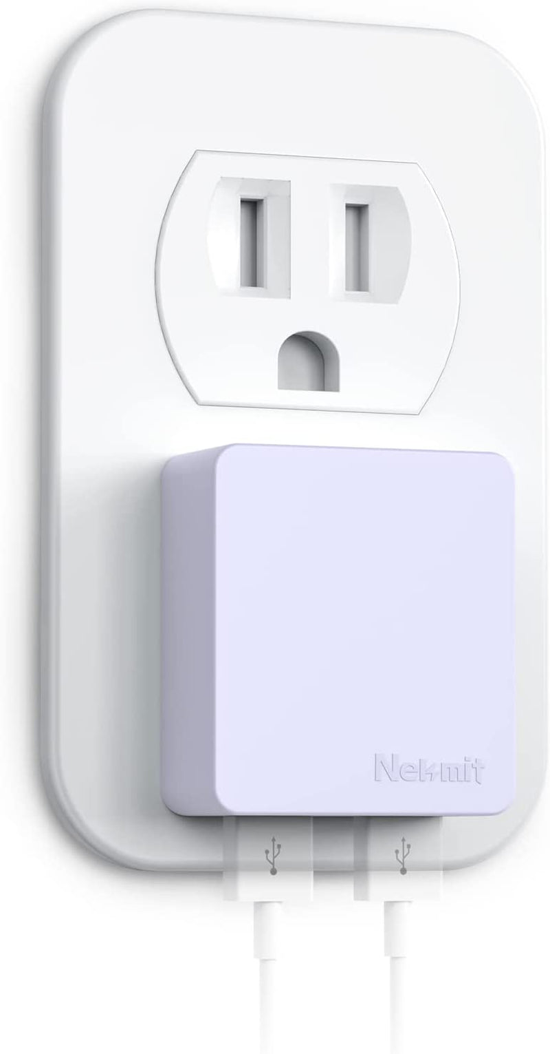 Nekmit Dual Port Ultra Thin Flat USB Wall Charger with Smart IC, White  Nekmit Compact Purple  