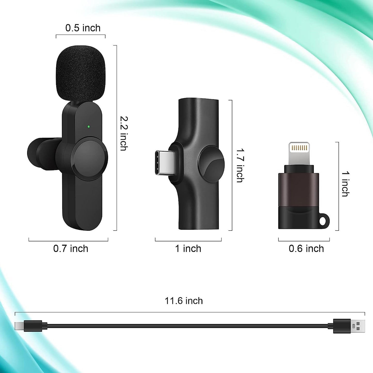 Wireless Lavalier Microphone Clip - Plug & Play Cordless Lapel Mic for Smart Phone, Laptop, Tablet - Active Noise Reduction Technology, Omnidirectional Condenser for Clear Audio Recording - 2-Pack  Generic   