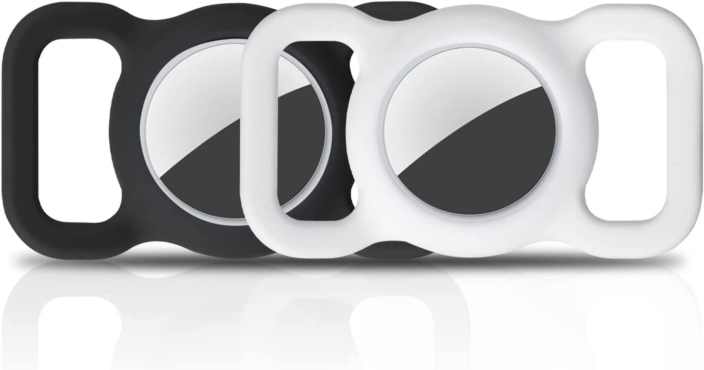 Wasserstein Pet Collar Airtag Holder Compatible with Apple Airtag - Protective Silicone Case for GPS Tracker (2 Pack, Black and White)  Wasserstein   