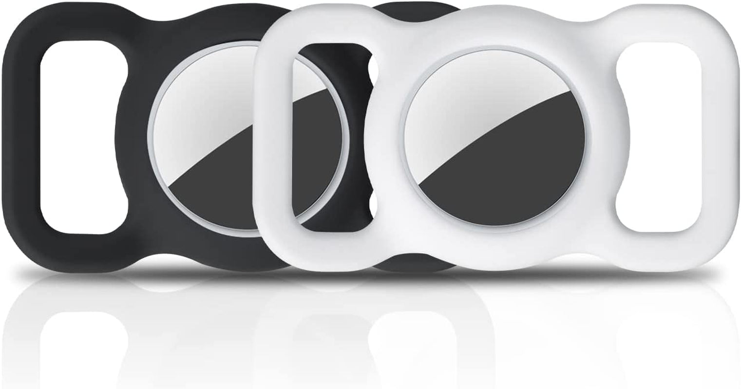 Wasserstein Pet Collar Airtag Holder Compatible with Apple Airtag - Protective Silicone Case for GPS Tracker (2 Pack, Black and White)  Wasserstein   