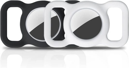 Wasserstein Pet Collar Airtag Holder Compatible with Apple Airtag - Protective Silicone Case for GPS Tracker (2 Pack, Black and White)  Wasserstein   