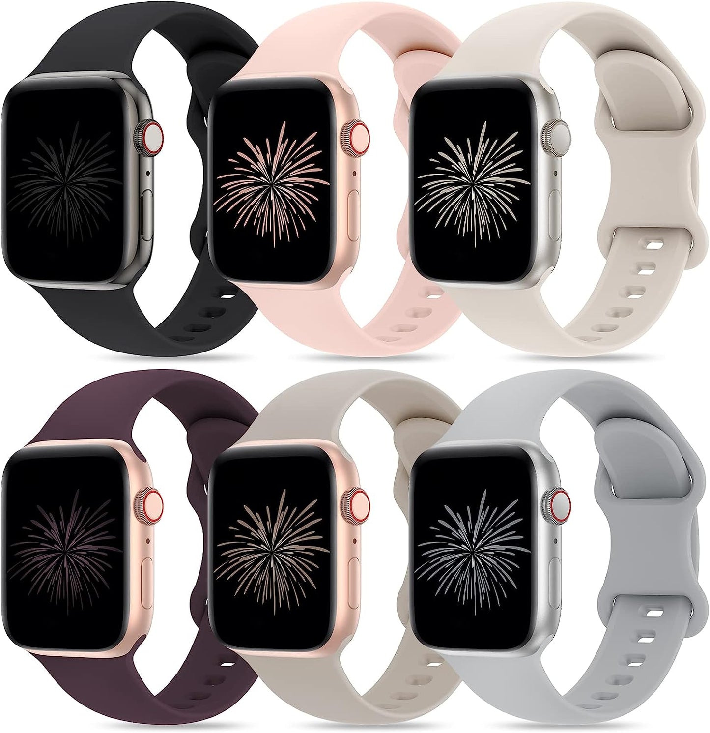 Qrose 6 Pack Bands Compatible with Apple Watch 38Mm 40Mm 41Mm 42Mm 44Mm 45Mm 49Mm, Soft Silicone Replacement Sport Strap Wristbands for Iwatch Series Ultra 8/7/6/5/4/3/2/1 SE Women Men  QRose Black/Pink Sand/Starlight/Dark Cherry/Stone/Gray 42/44/45/49mm 