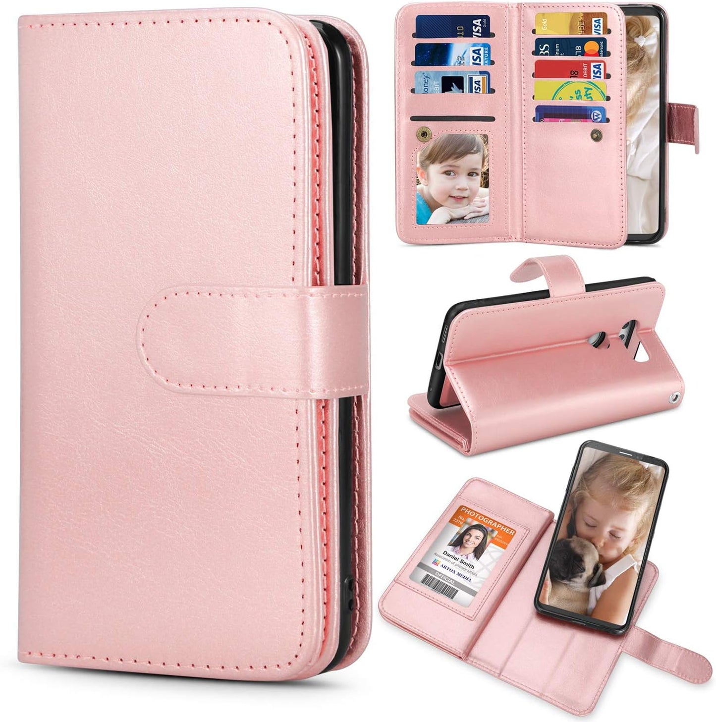 TILL for LG V40 Thinq / V40 Storm Case, LG V40 Thinq / V40 Storm [PU Leather] Flip Wallet Case [Cash & Card Slot Holder] [Kickstand] Detachable Magnetic Folio Protective Case Cover [Brown]  TILL Lg V30 (Rose Gold) Lg V30 