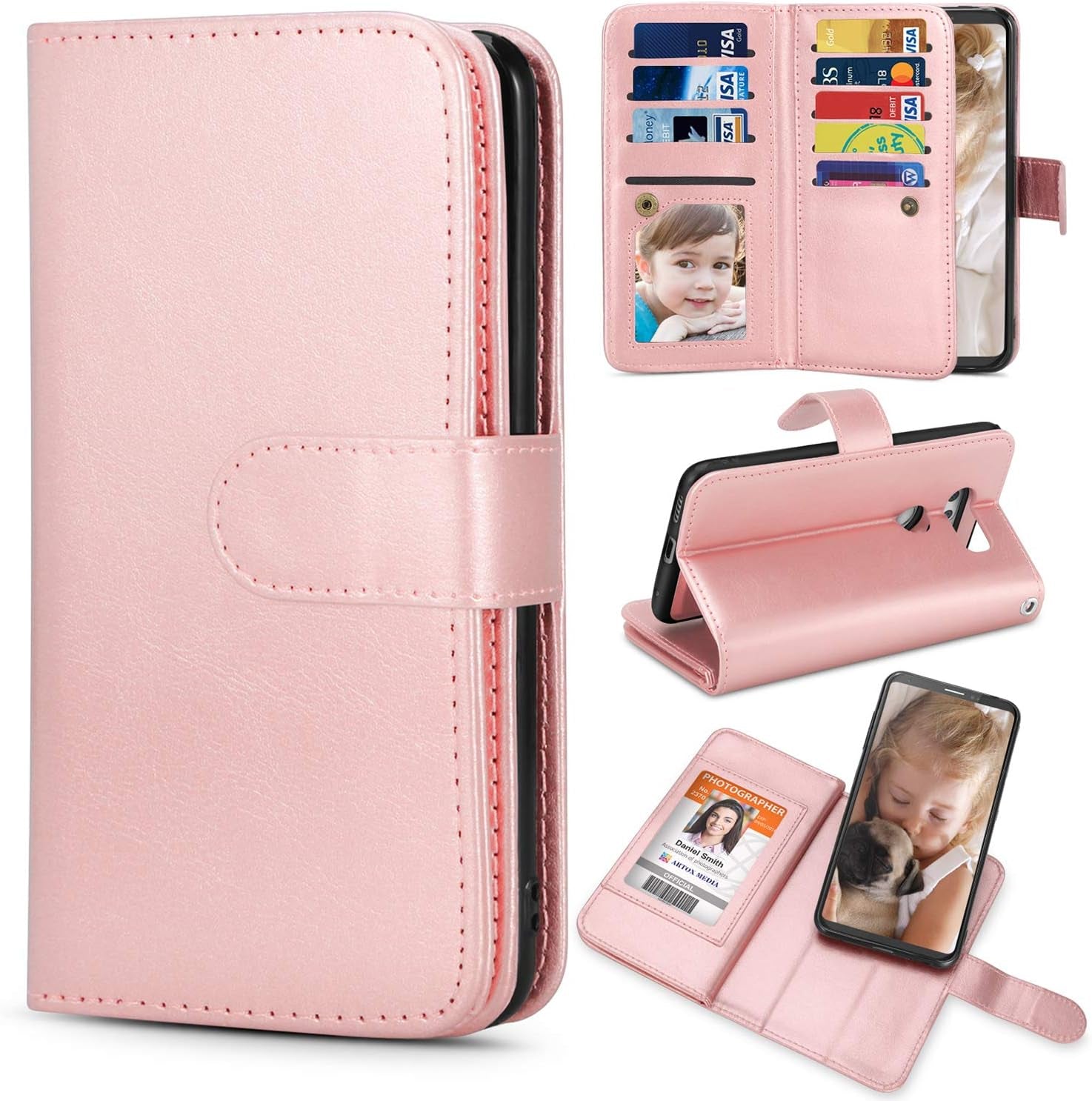 TILL for LG V40 Thinq / V40 Storm Case, LG V40 Thinq / V40 Storm [PU Leather] Flip Wallet Case [Cash & Card Slot Holder] [Kickstand] Detachable Magnetic Folio Protective Case Cover [Brown]  TILL Lg V30 (Rose Gold) Lg V30 