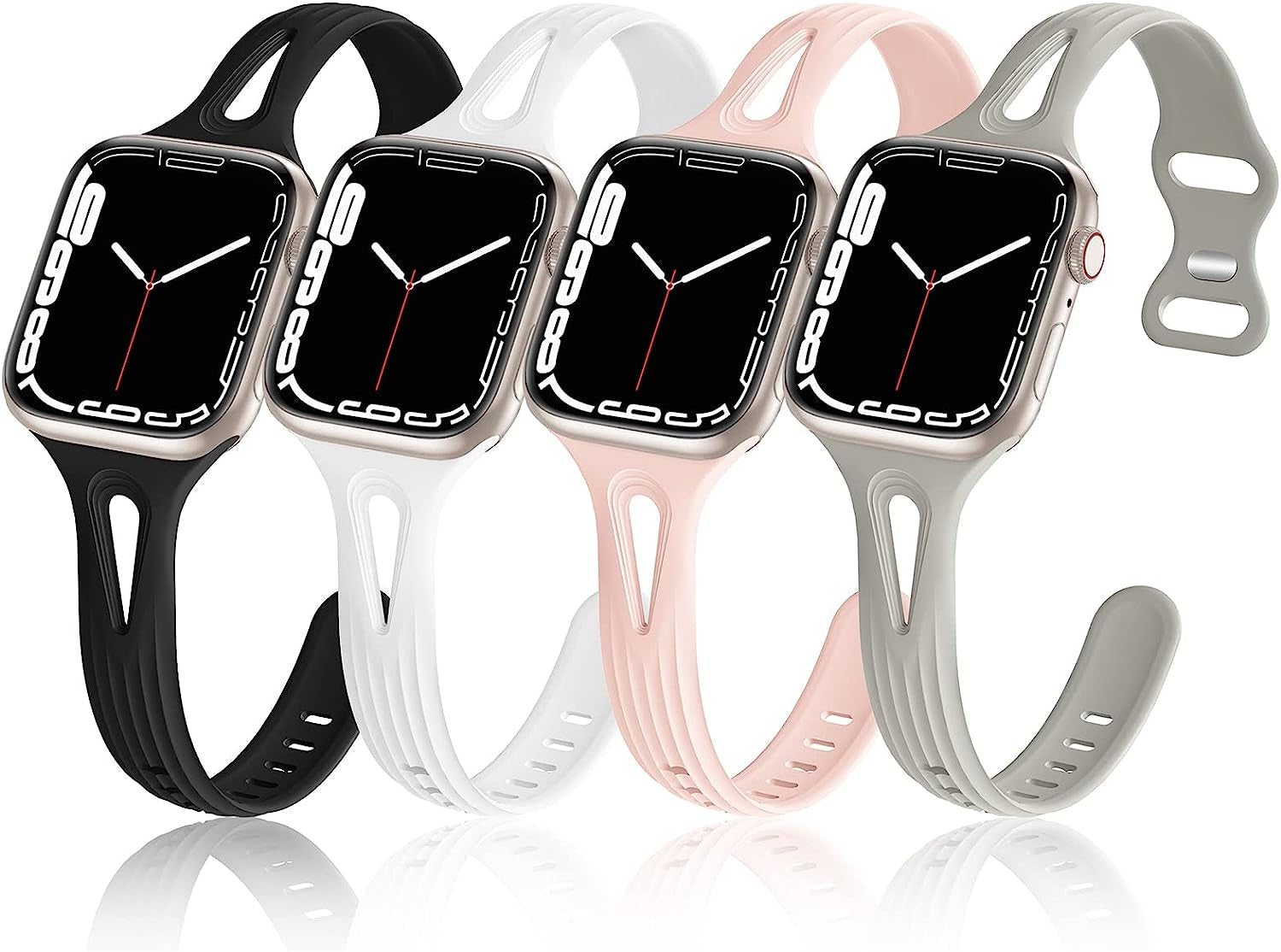 4 Pack Bands Compatible with Apple Watch Band 40Mm 38Mm 41Mm 42Mm 44Mm 45Mm for Women, Slim Thin Narrow Replacement Wristbands Soft Silicone Sport Strap for Iwatch Band Series 8 7 6 5 4 3 2 1 SE  Hehighti   