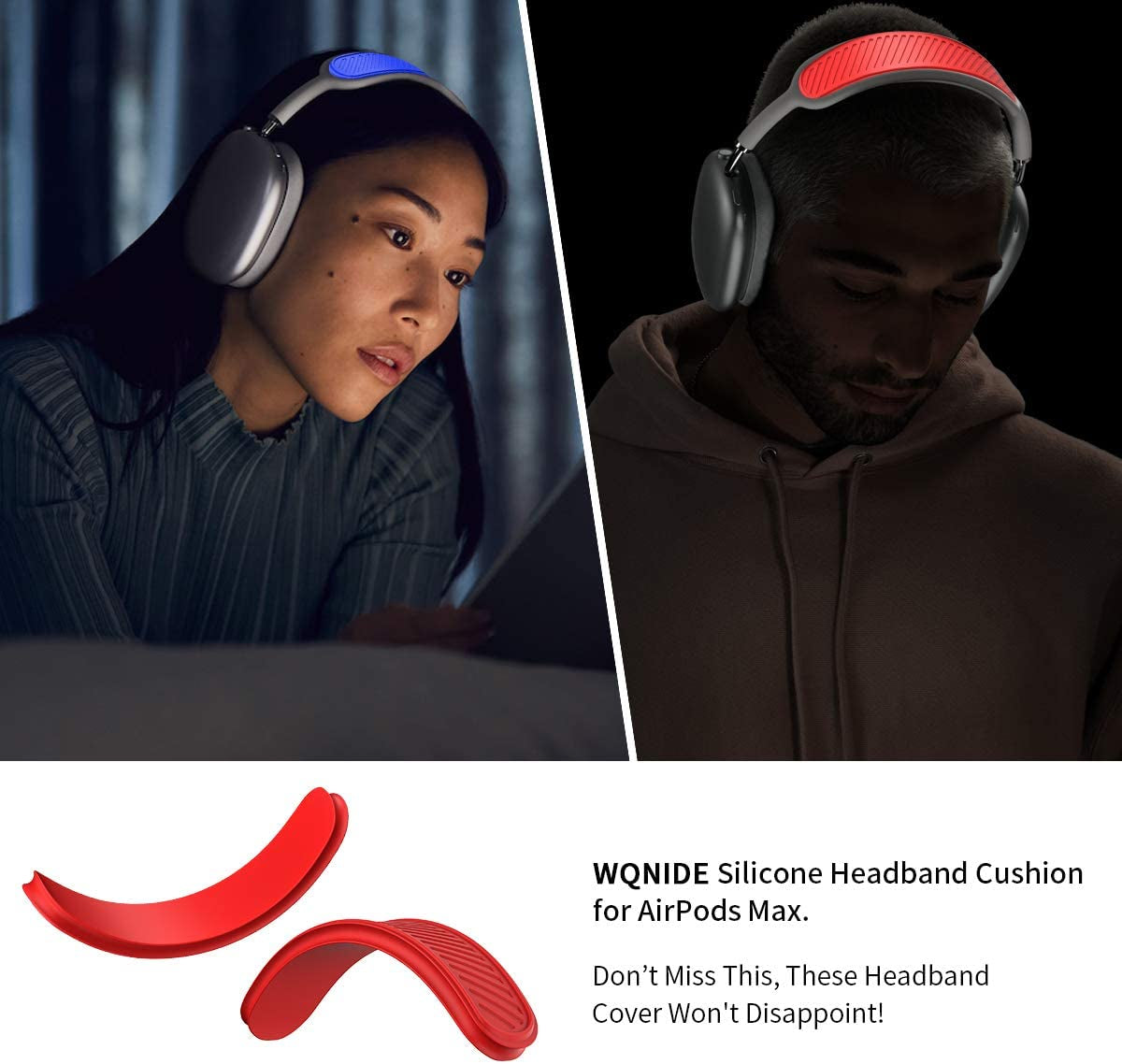 WQNIDE Headband Cover for Airpods Max, Washable Soft Silicone Headphone Headband Protectors/Comfort Cushion/Top Pad Protector Sleeve Compatible with Apple Airpods Max (Red)  WQNIDE   