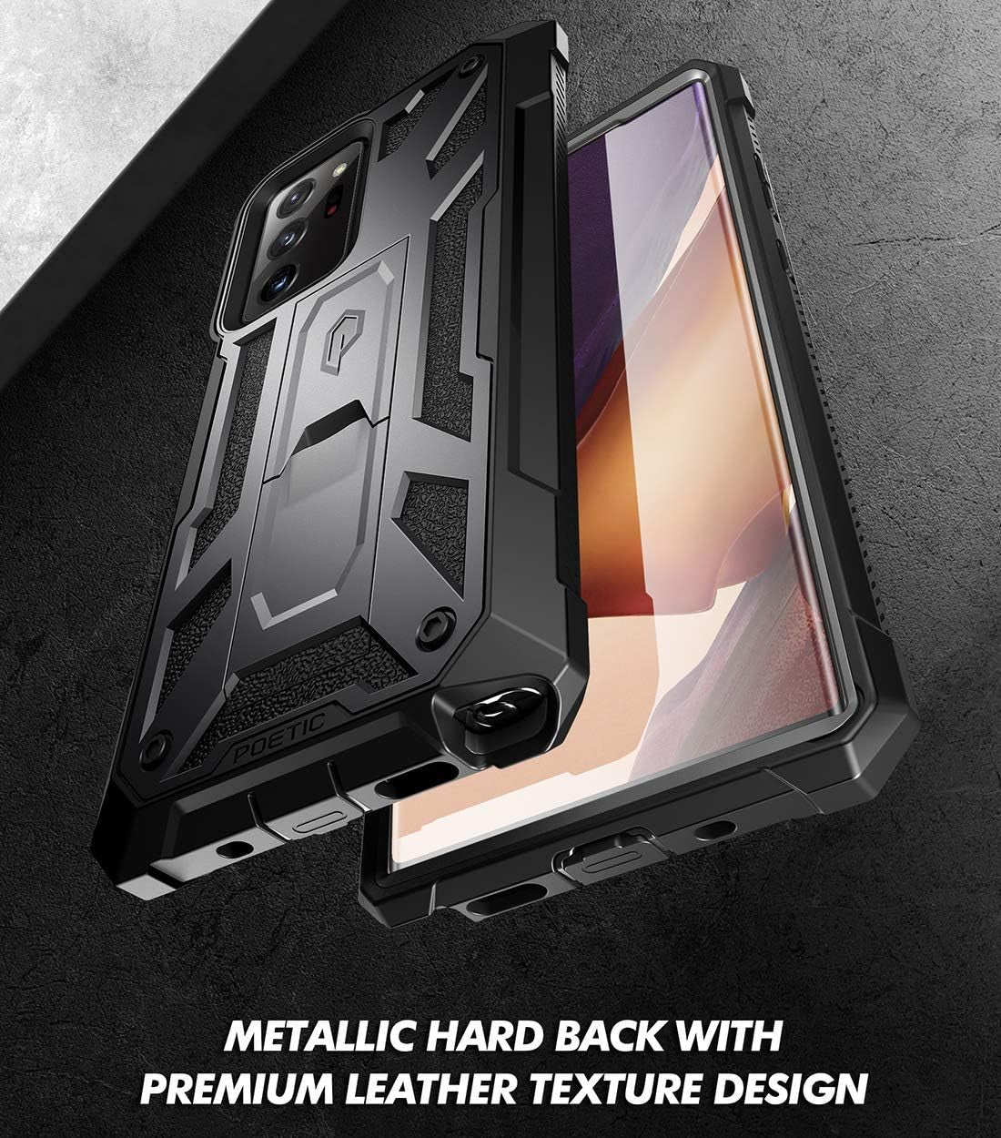 Poetic Spartan Series Designed for Galaxy Note 20 Ultra Case, Full-Body Rugged Dual-Layer Metallic Color Accent with Premium Leather Texture Shockproof Protective Cover with Kickstand, Gun Metal  Poetic   