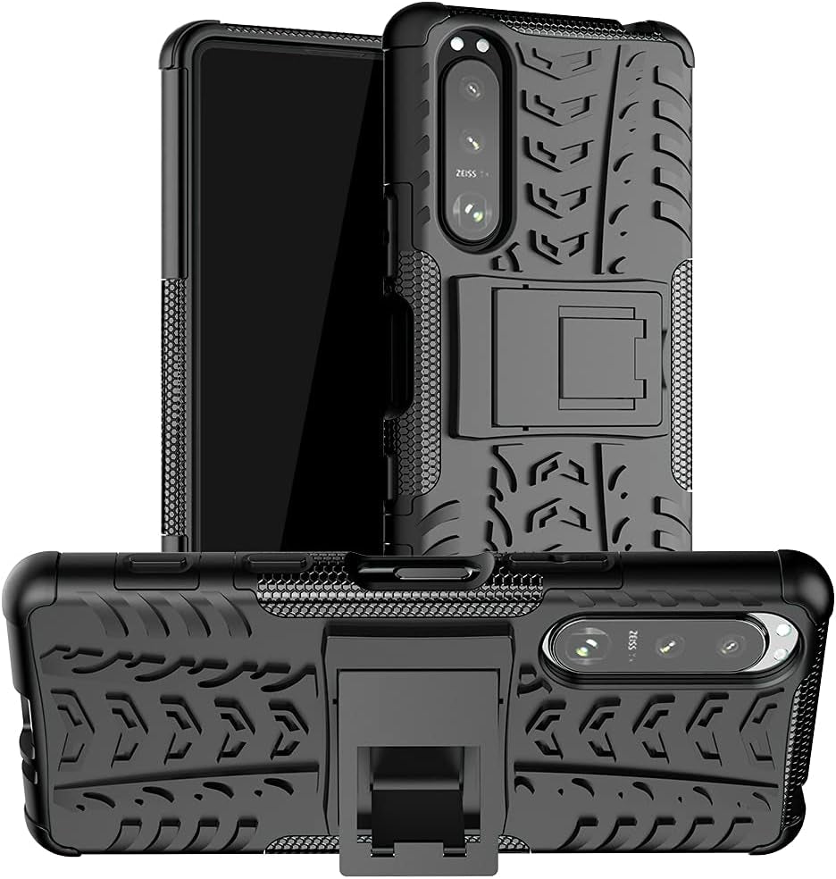 Compatible with Sony Xperia 5 III with Built-In Kickstand 360° Full Body Shockproof Military Grade Heavy Duty Protective Phone Case for Sony Xperia 5 III  Joie & Joho Black  