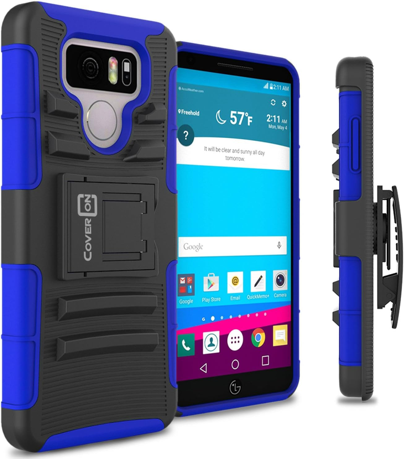 Coveron Kickstand Belt Clip Explorer Series for LG G6 / G6 plus Holster Case, Blue on Black  CoverON   