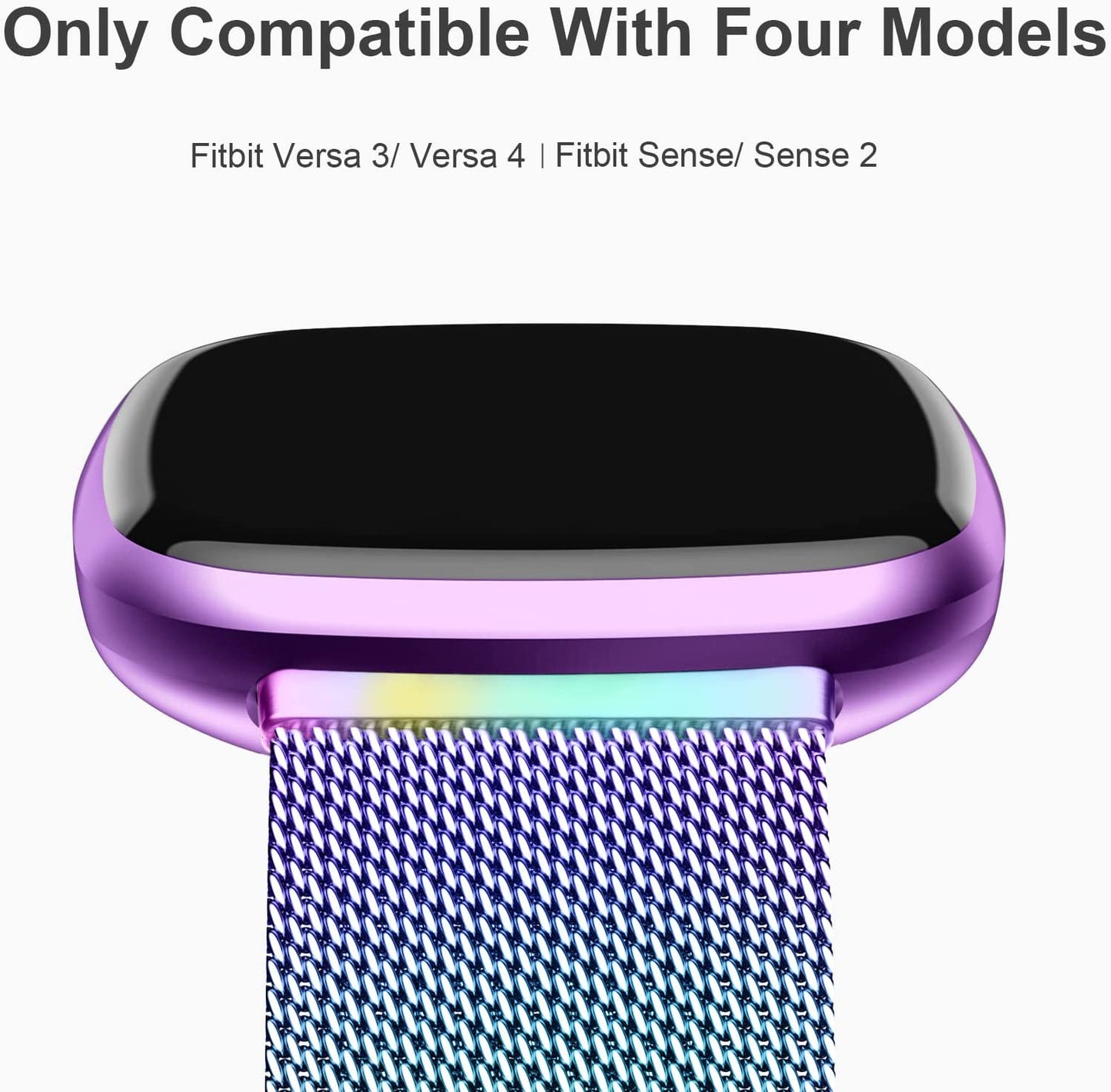 Zedoli Bands Only Compatible with Fitbit Sense 2/Versa 4 and Fitbit Sense/Versa 3 Four Models, Stylish Fashionable Stainless Steel Milanese Metal Loop Wristbands Replacement Bands Women Men, Colorful  Zedoli   