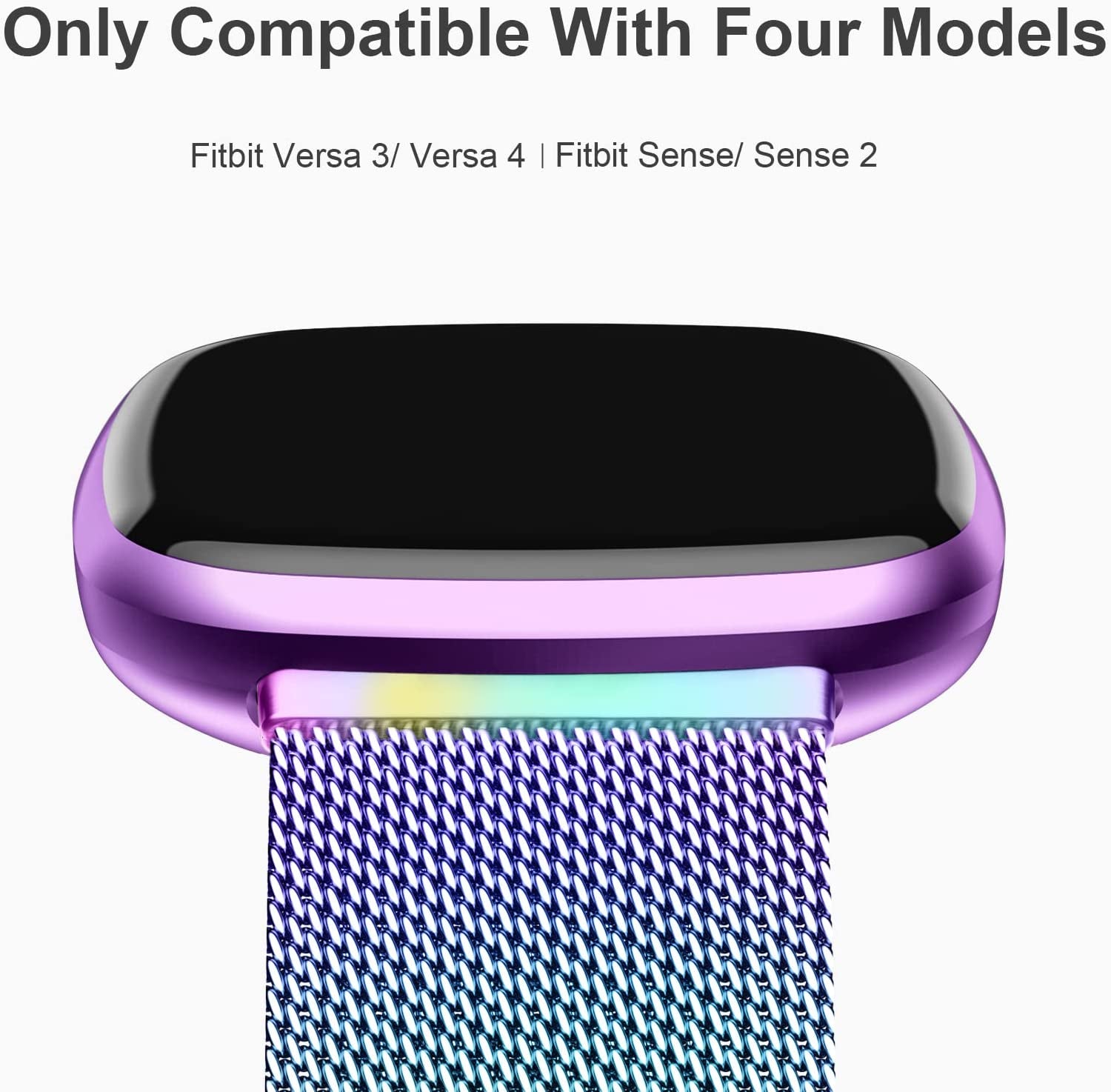 Zedoli Bands Only Compatible with Fitbit Sense 2/Versa 4 and Fitbit Sense/Versa 3 Four Models, Stylish Fashionable Stainless Steel Milanese Metal Loop Wristbands Replacement Bands Women Men, Colorful  Zedoli   