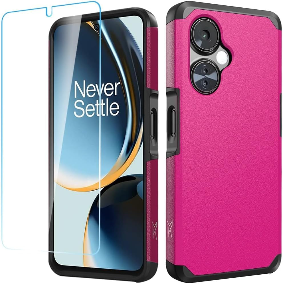 Hrwireless Compatible for Oneplus Nord N30 5G [Ring Stand] Case Cover [360 Rotation] with [HD Tempered Glass Screen Protector] Tough Hybrid [Shockproof] Original Minimalistic Design for Protection  HRWireless Hot Pink + Tempered  