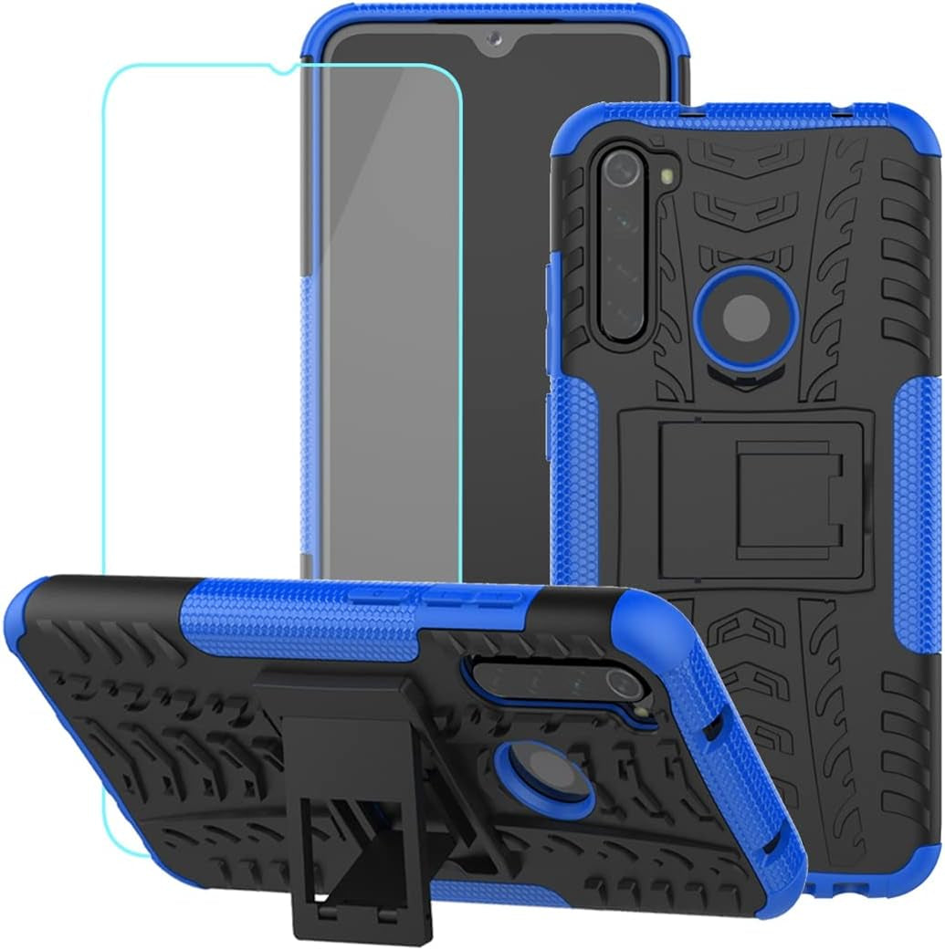 Yerebel for Redmi Note 8 (2019/2021) M1908C3JH Case with Tempered Glass Screen Protector, with Kickstand Hard PC Back Cover Soft TPU Dual Layer Protection Phone Cover for Xiaomi Redmi Note 8 (Orange)  Yerebel Blue  