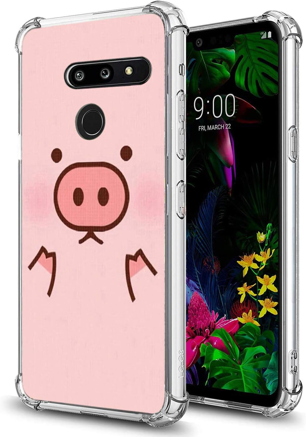 Penguins Case for LG G8 Thinq,Gifun Hard PC+ TPU Bumper Clear Protective Case Compatible with LG G8 Thinq 2019 Release - Sea Penguins  Gifun Pink Pig  