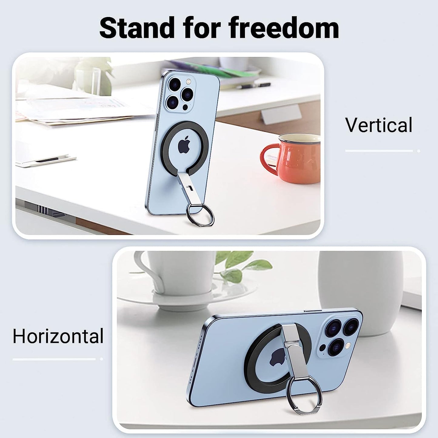 Magnetic Phone Ring Stand for Iphone 14 13 12 Pro Max/Pro/Mini, Compatible with Magsafe Foldable &Adjustable Finger Ring Grip for Wireless Charging -Black  OUTXE   