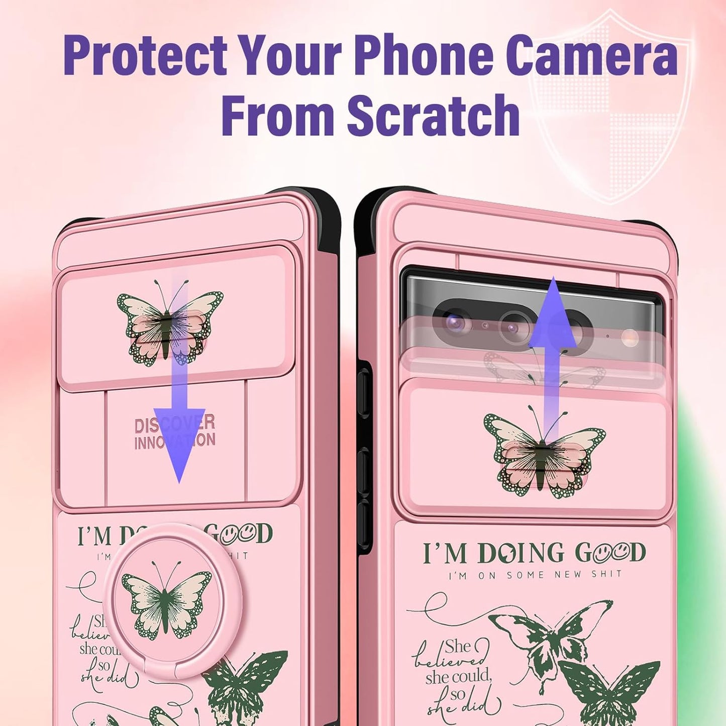 Funermei (2In1 for Google Pixel 7 Pro Case for Women Cute Butterfly Phone Cover Girls Teens Flower Pretty Aesthetic Green Design with Camera Cover and Ring Stand Funda for Google Pixel Pro 7 Case  Funermei   