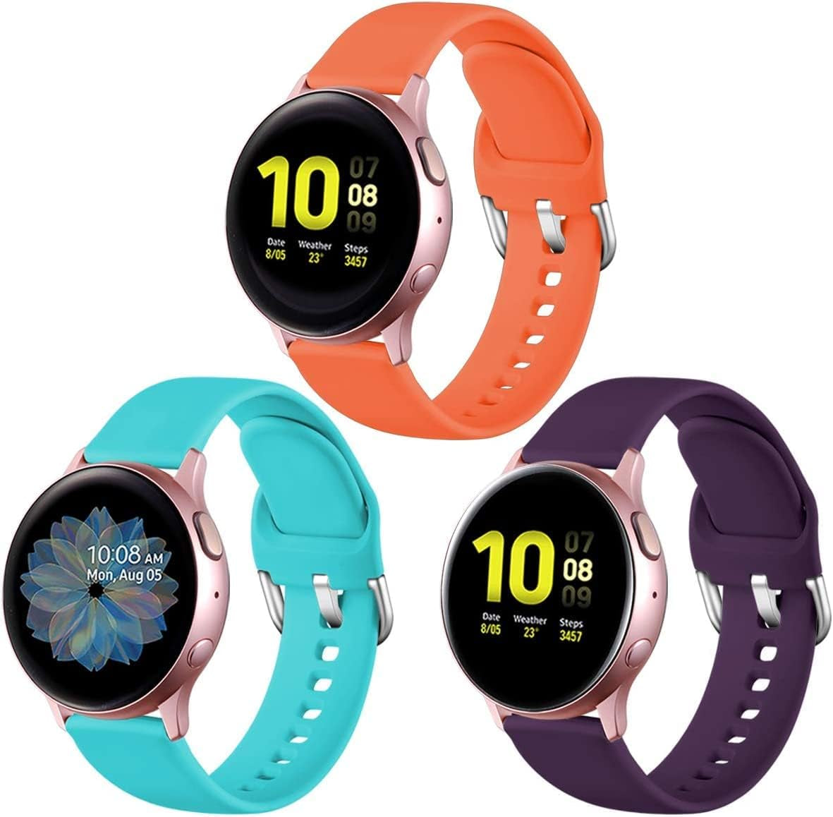 Lerobo Bands Compatible with Samsung Galaxy Watch Active/Active 2 44Mm 40Mm/Galaxy Watch 3 41Mm/Galaxy Watch 42Mm, 20Mm Soft Silicone Sport Strap Replacement Bands,3 Pack,Large,Black Navy Blue Gray  Lerobo Coralred/Purple/Teal Large 