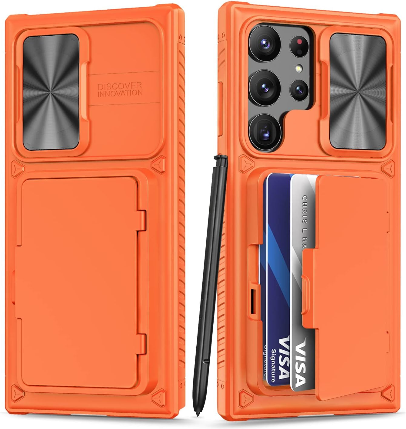 BXYJY Phone Case for Samsung Galaxy S23 Ultra with Card Holder & Kickstand & Slide Camera Cover, Protective Shockproof Phone Cover Wallet Case Compatible with Galaxy S23 Ultra 5G 2023, Blue  BXYJY Orange  