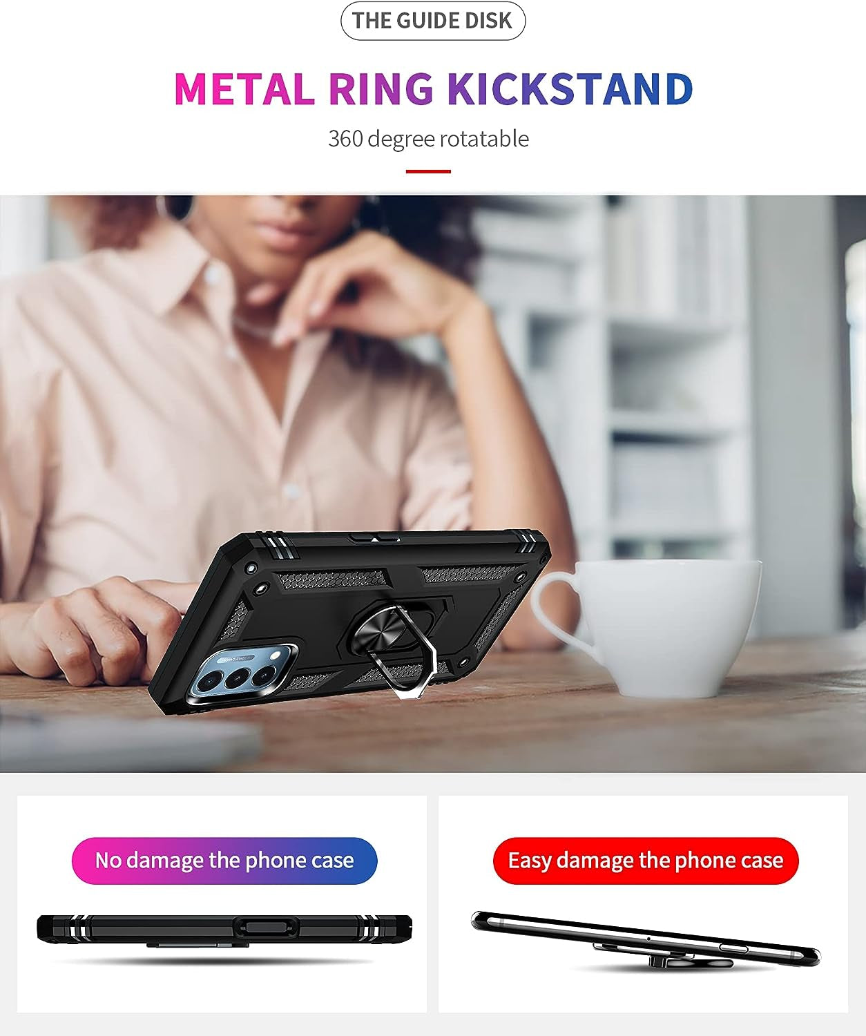 Military Grade Drop Impact for Oneplus Nord N200 5G Case Oneplus Nord N200 5G Case 360 Metal Rotating Ring Kickstand Holder Armor Heavy Duty Shockproof Case for Oneplus Nord N200 5G Phone Case (Black)  Dionsibei   