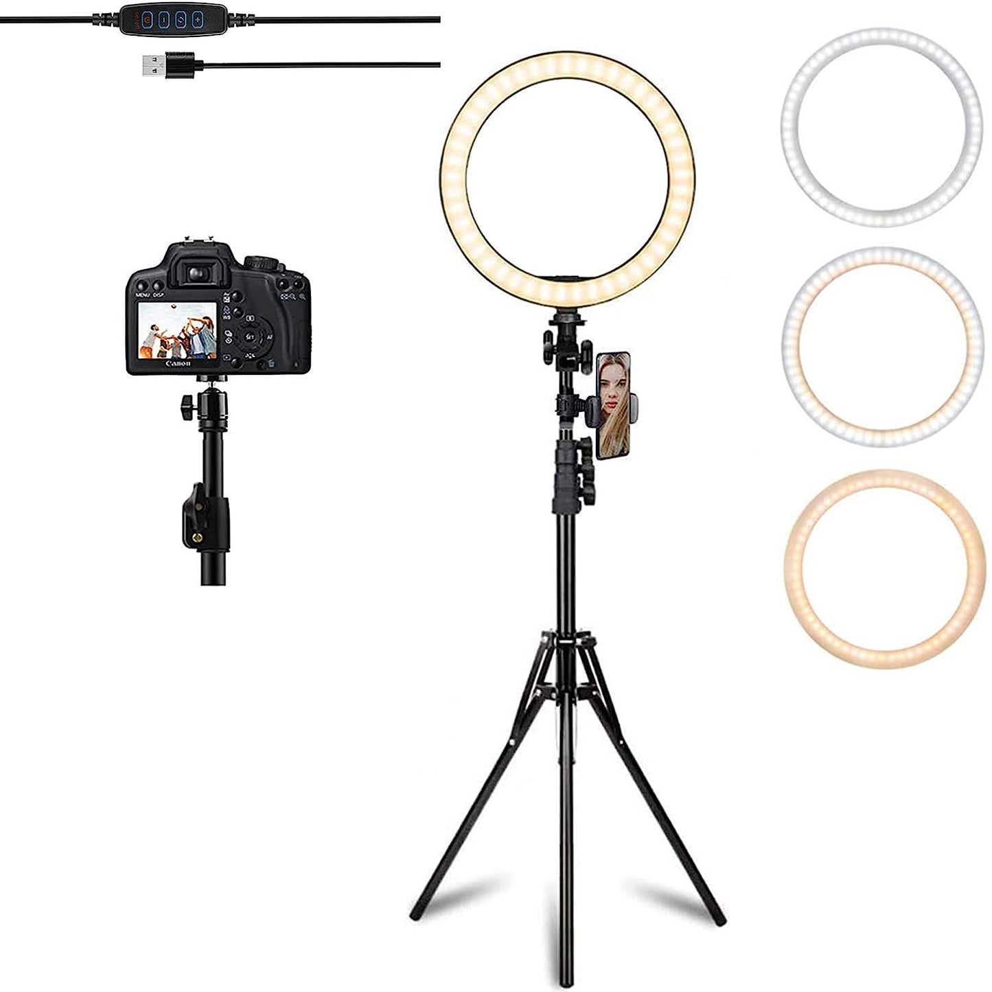 Ring Light with Stand OEBLD Selfie Light Ring with Iphone Tripod and Phone Holder (D(10.2''Ring Light & 63''Tripod))  OEBLD   