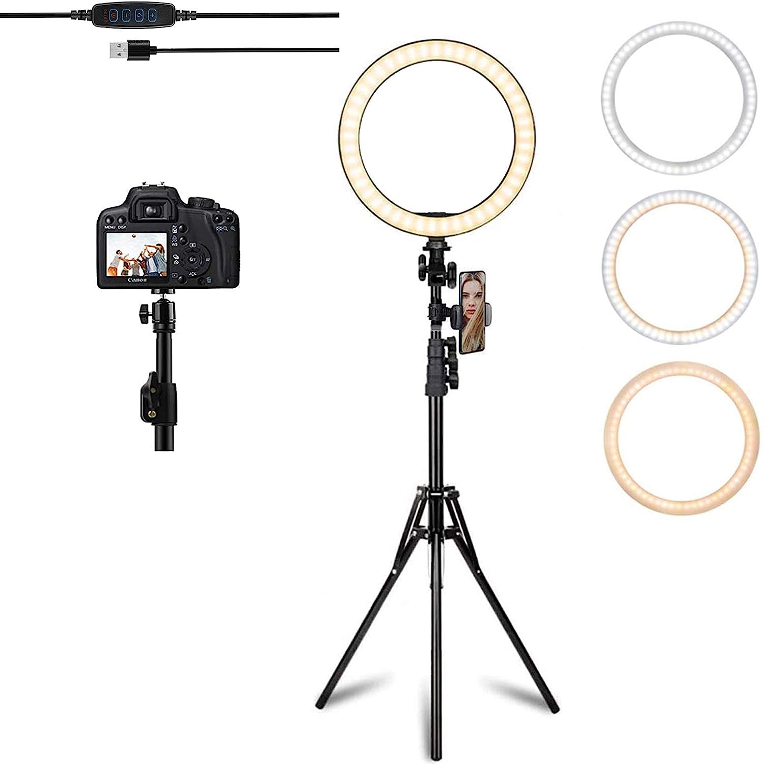 Ring Light with Stand OEBLD Selfie Light Ring with Iphone Tripod and Phone Holder (D(10.2''Ring Light & 63''Tripod))  OEBLD   