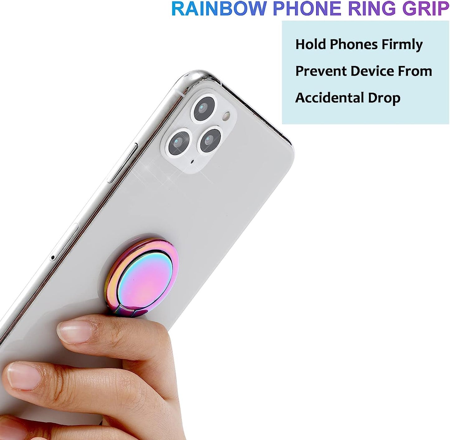 Lenoup Rainbow Cell Phone Ring Stand Holder,Multicolor Ring Grip Kickstand,Iridescent 360 Rotation Metal Finger Ring for Phones,Pad  lenoup   