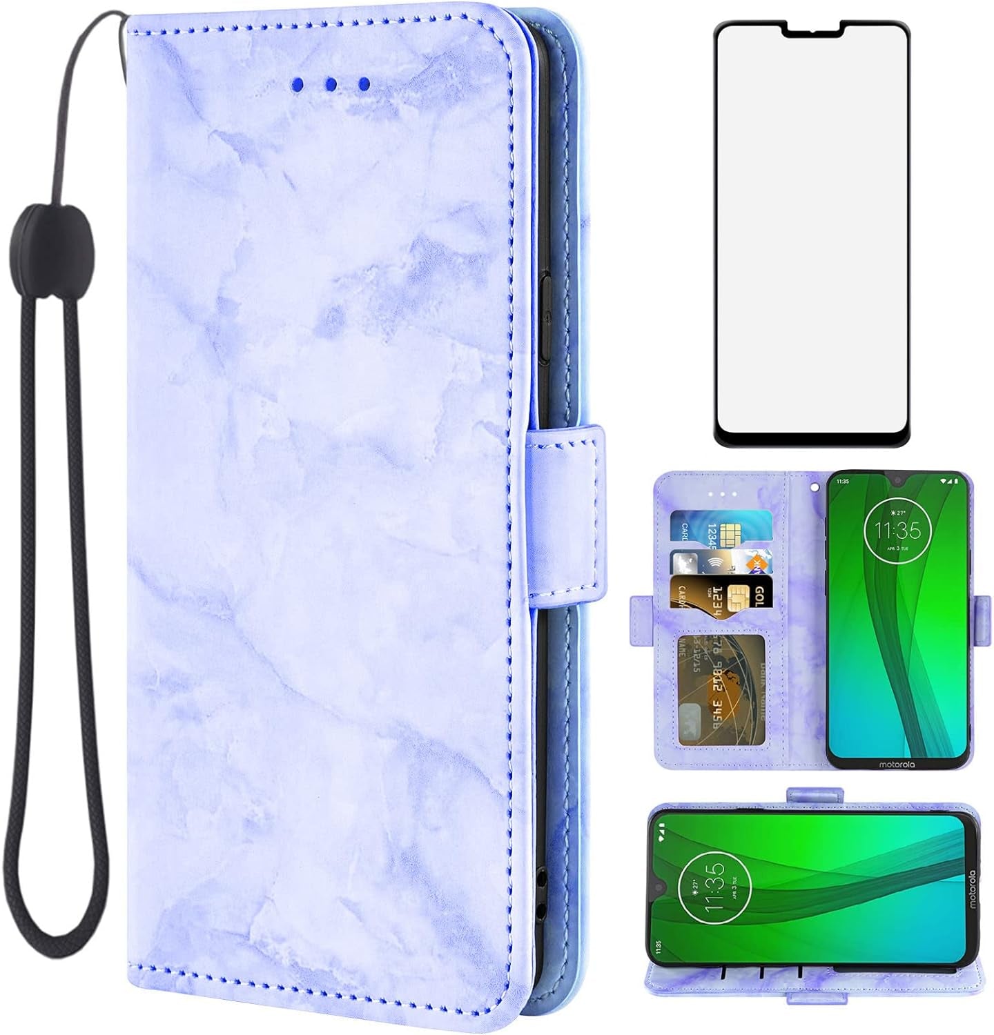 Asuwish Compatible with LG G7 Thinq Case and Tempered Glass Screen Protector Card Holder Kickstand Marble Wallet Phone Covers for LGG7 One G 7 plus LG7 Lg7Thinq 7G Thin Q G7+ G7Thinq Lgg7Thinq Purple  Asuwish   