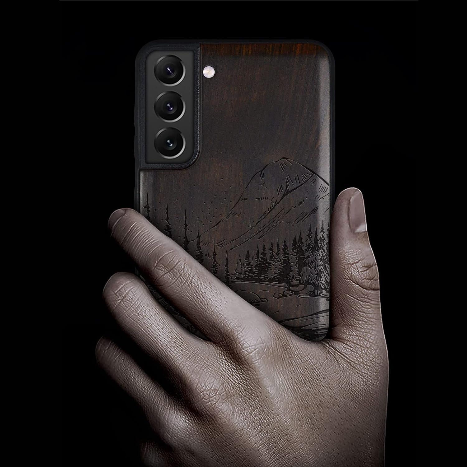 Carveit Wood Case for Galaxy S21 FE Case [Natural Wood & Black Soft TPU] Shockproof Protective Cover Unique Wooden Case Compatible with Samsung S21 FE 5G (Natural Landscape-Blackwood)  Carveit   