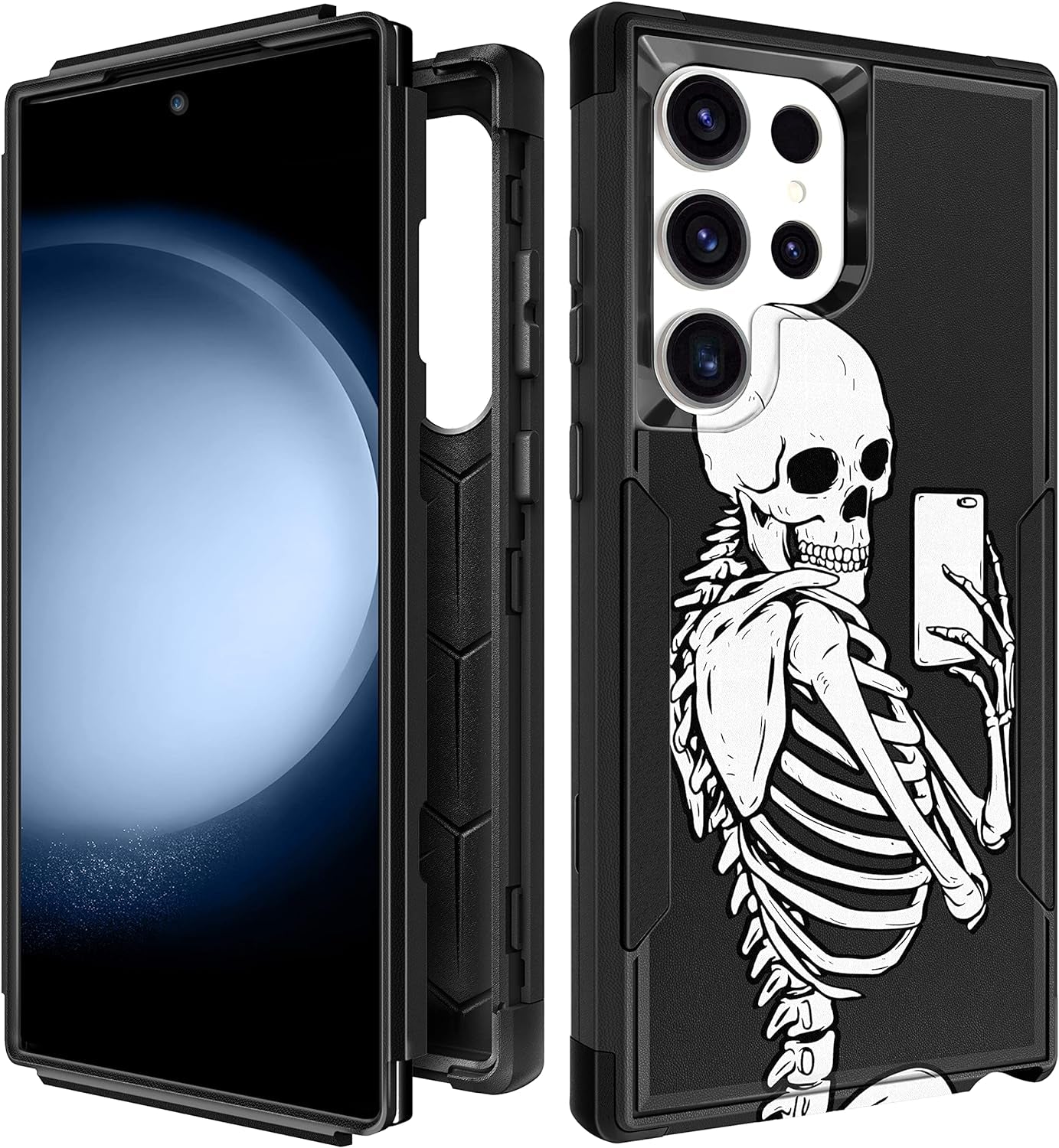 Plakill for Samsung Galaxy S22 Ultra Case Heavy Duty Protective Designer Strawberry Drop Tested Cute Cases for Men Women Girls Shockproof Protection Rugged Bumper Phone Cover for S22 Ultra 6.8"  Plakill Selfie Skeleton  