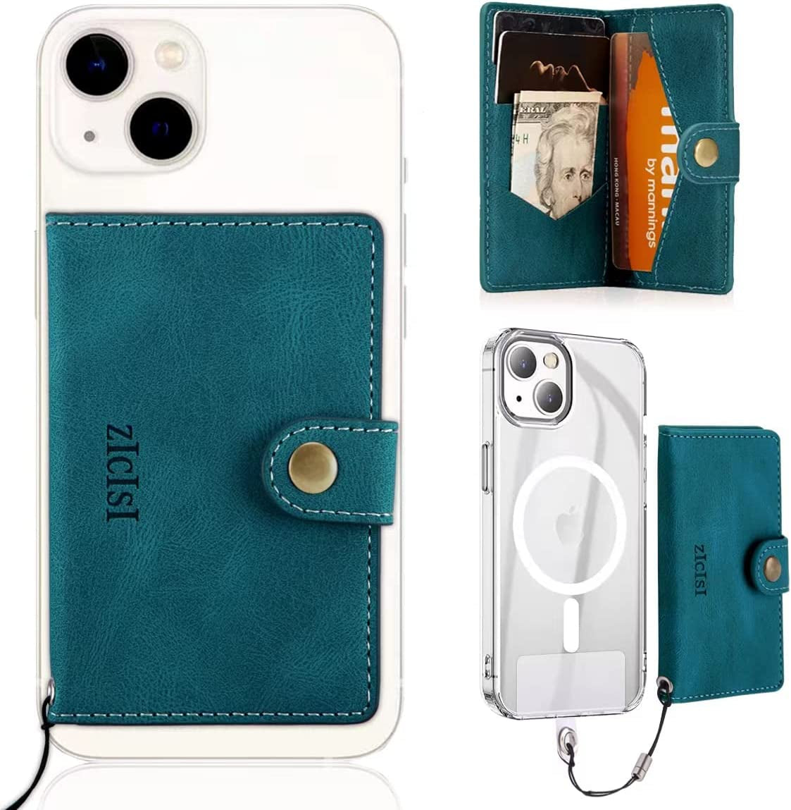 ZICISI for Apple Magnetic Wallet Card Holders with RFID Blocking & Kickstand for Iphone Magsafe Wallet [2 Money Holders + 4 Credit Carders],Compatible with Iphone 13/12 Pro Max/Pro/Mini, Black  ZICISI Teal  